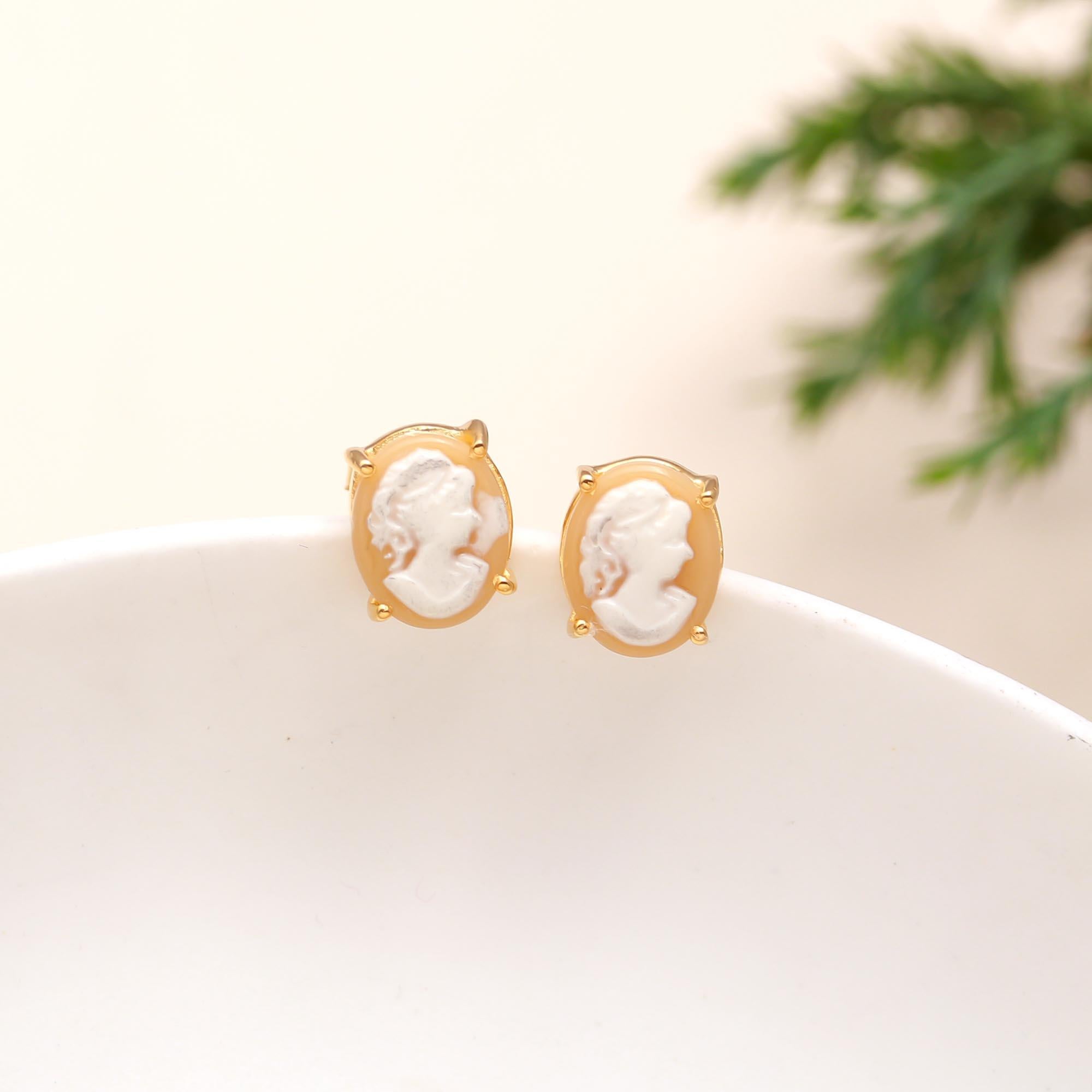 The Vintage Portrait: Classic Cameo Gold Stud Earrings