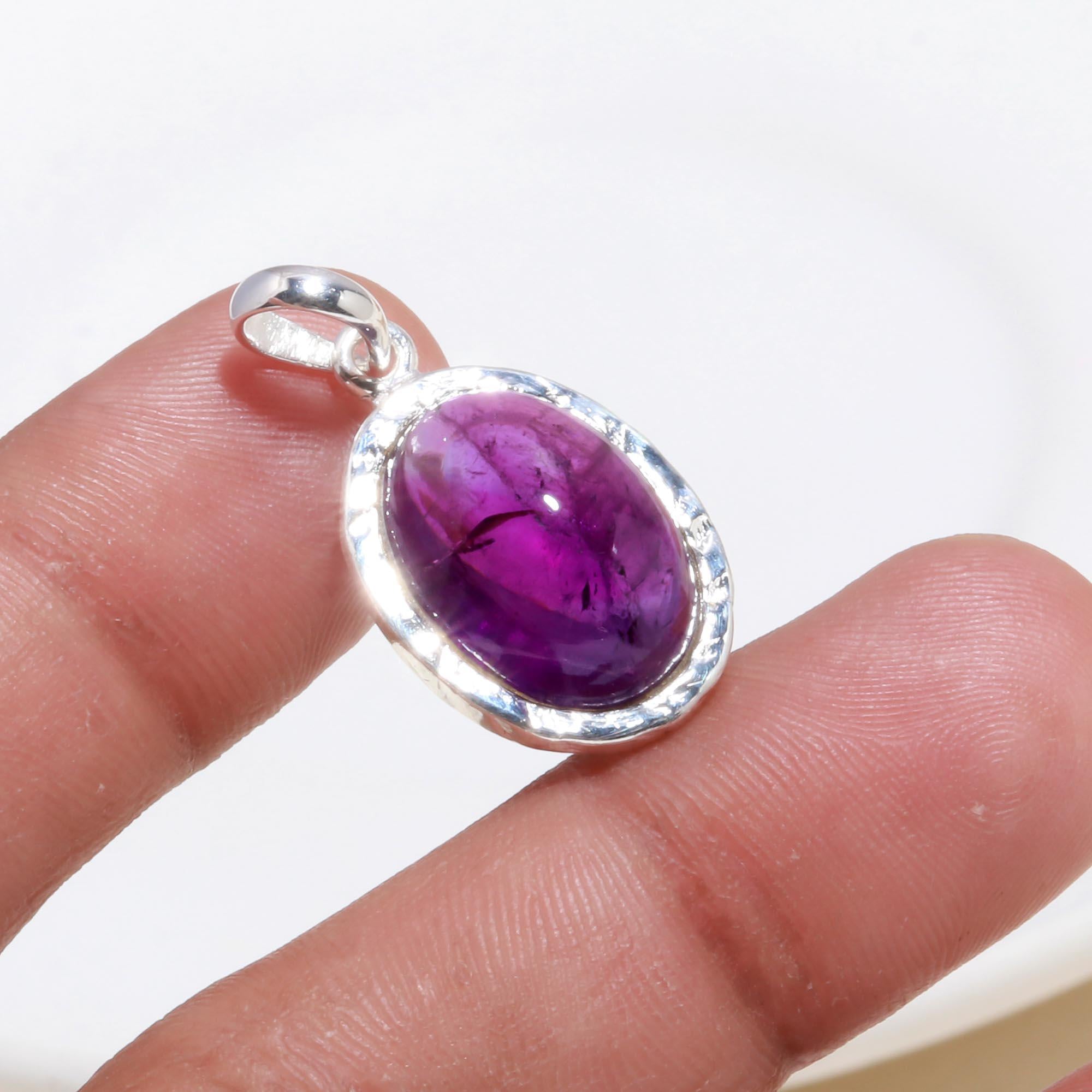 925 Sterling Silver Oval Amethyst Gemstone Pendant