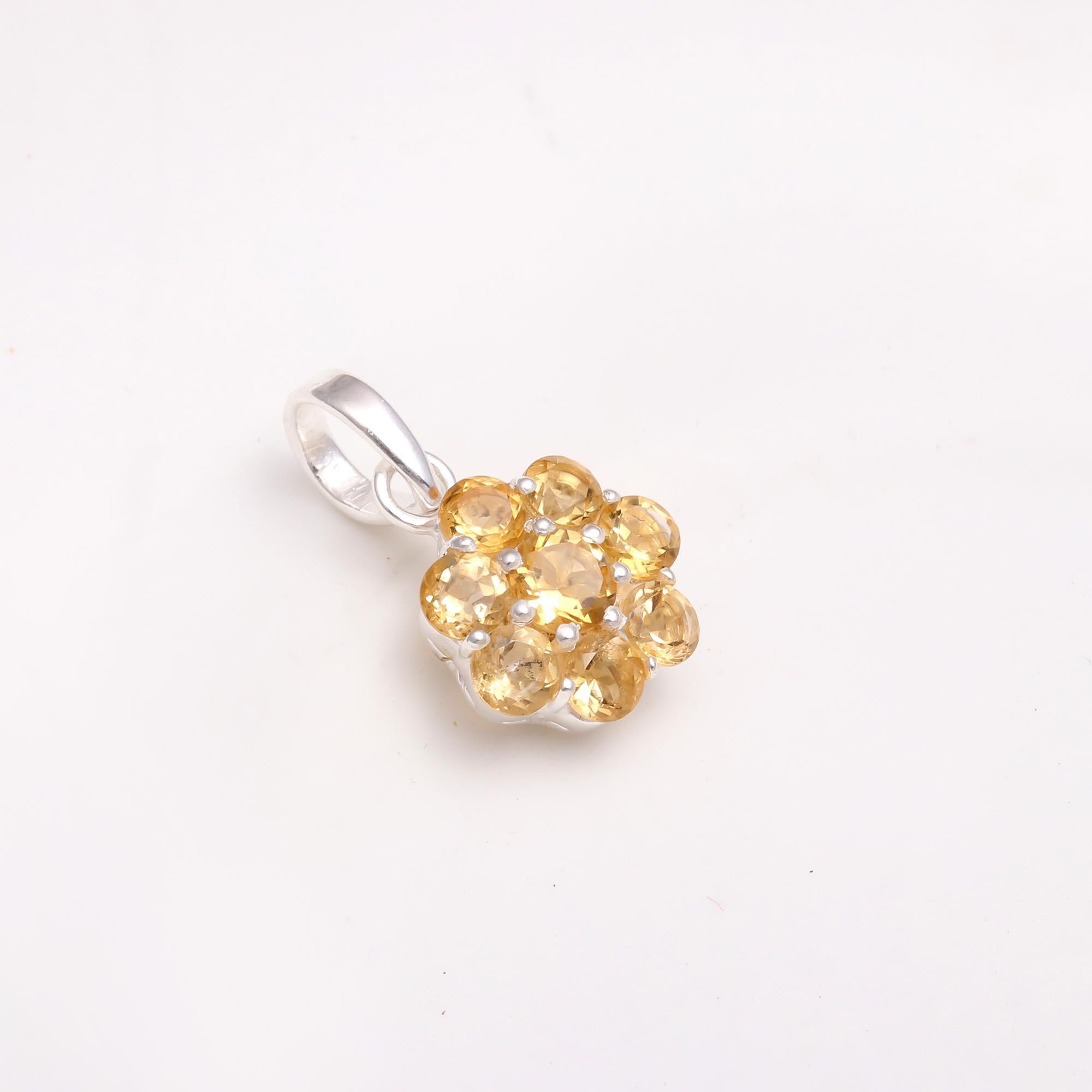 925 Sterling Silver Citrine Cluster Pendant