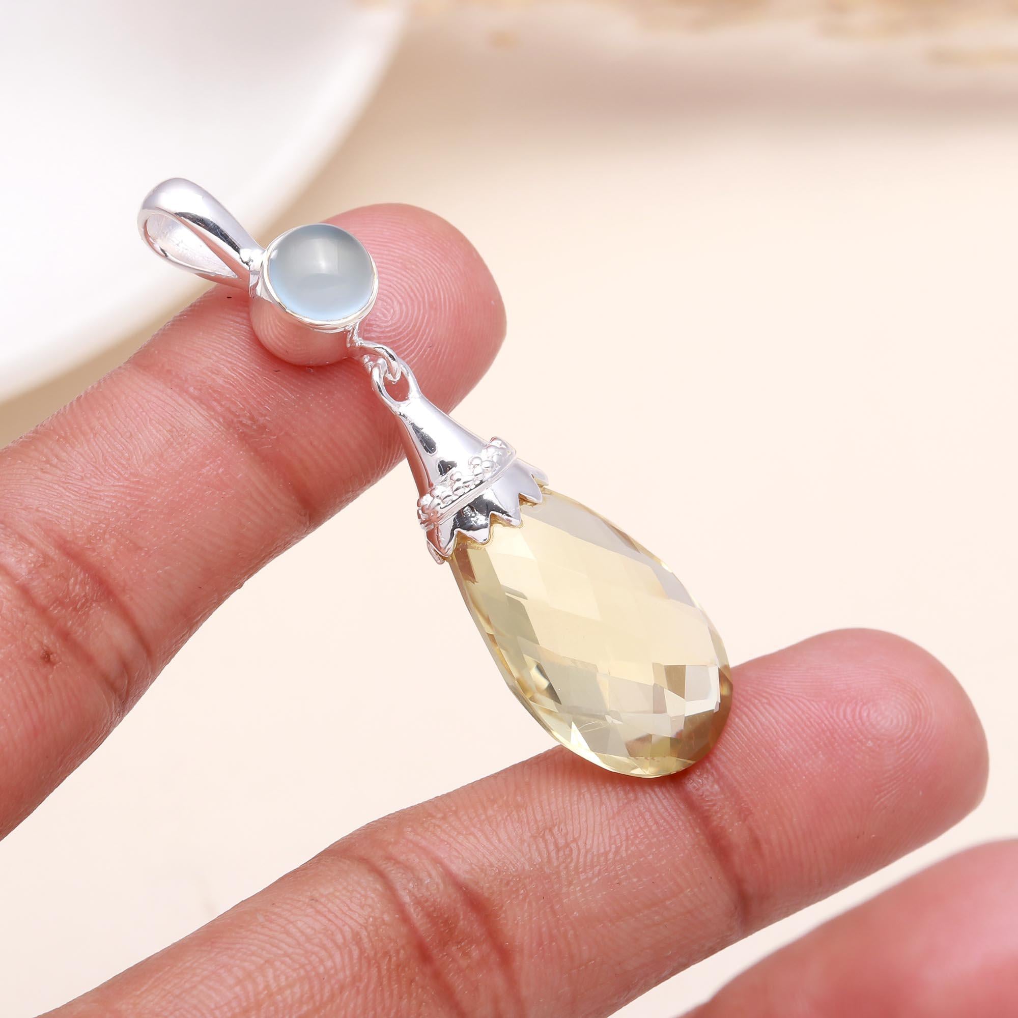 925 Sterling Silver Citrine Teardrop & Moonstone Pendant