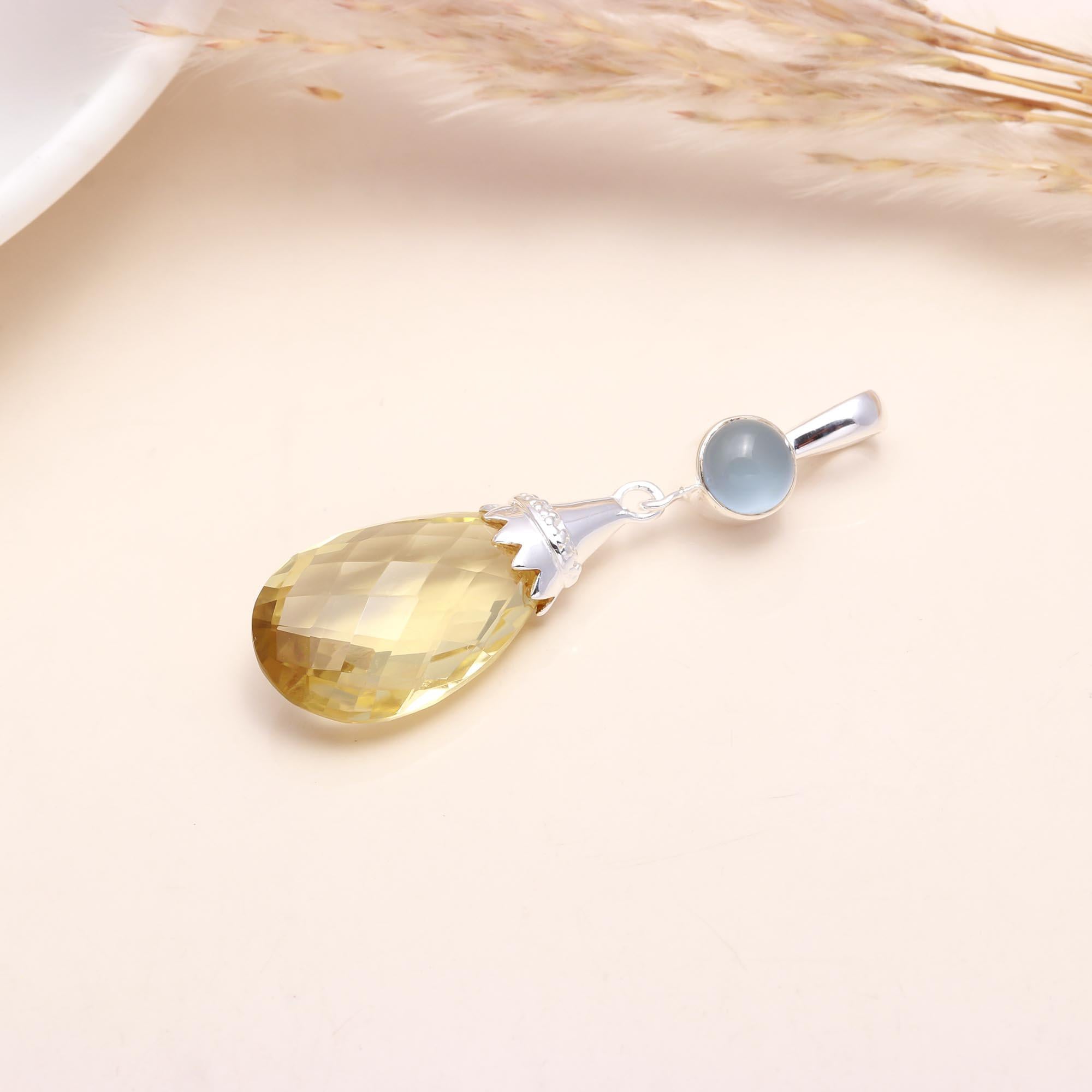 925 Sterling Silver Citrine Teardrop & Moonstone Pendant