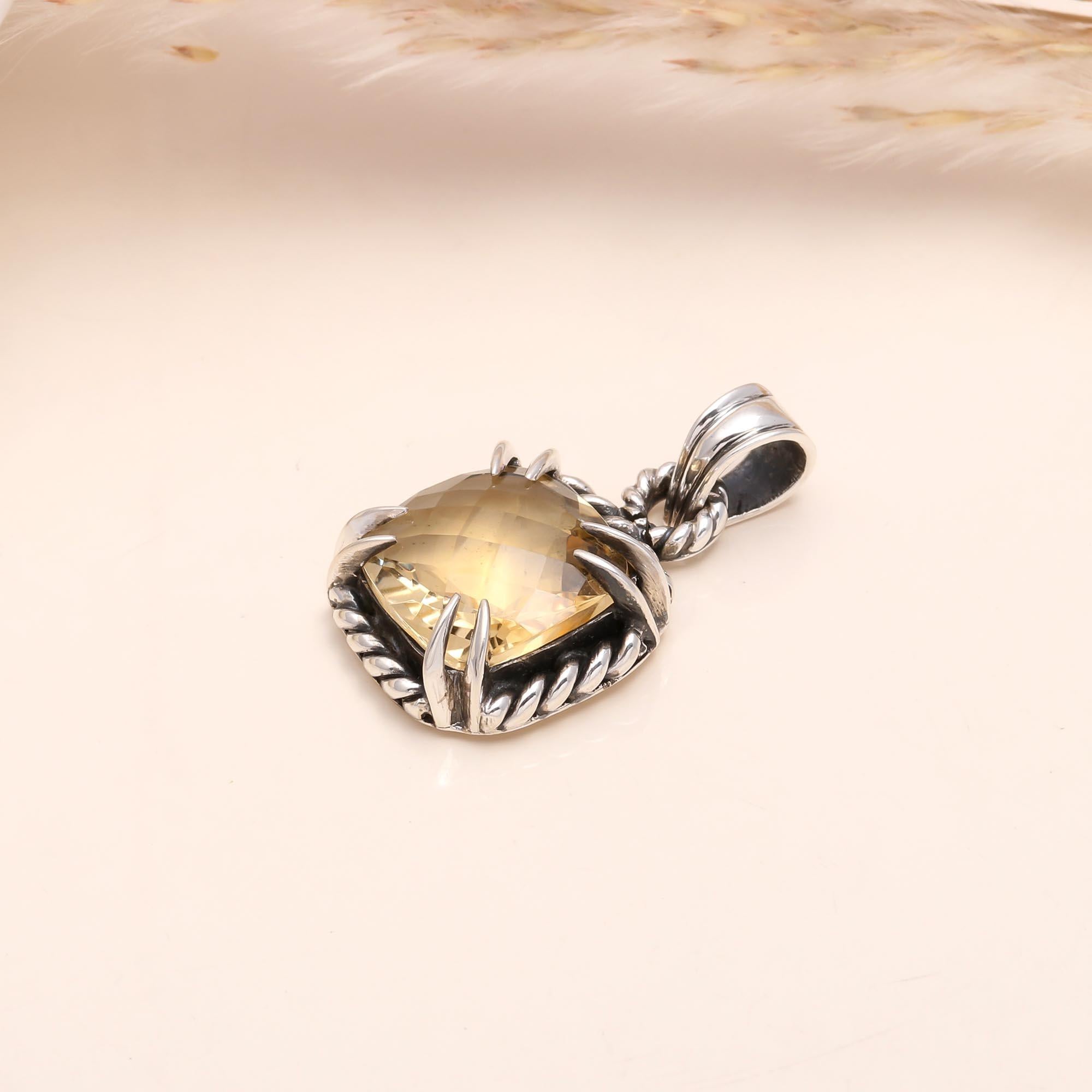 925 Sterling Silver Vintage Citrine Pendant