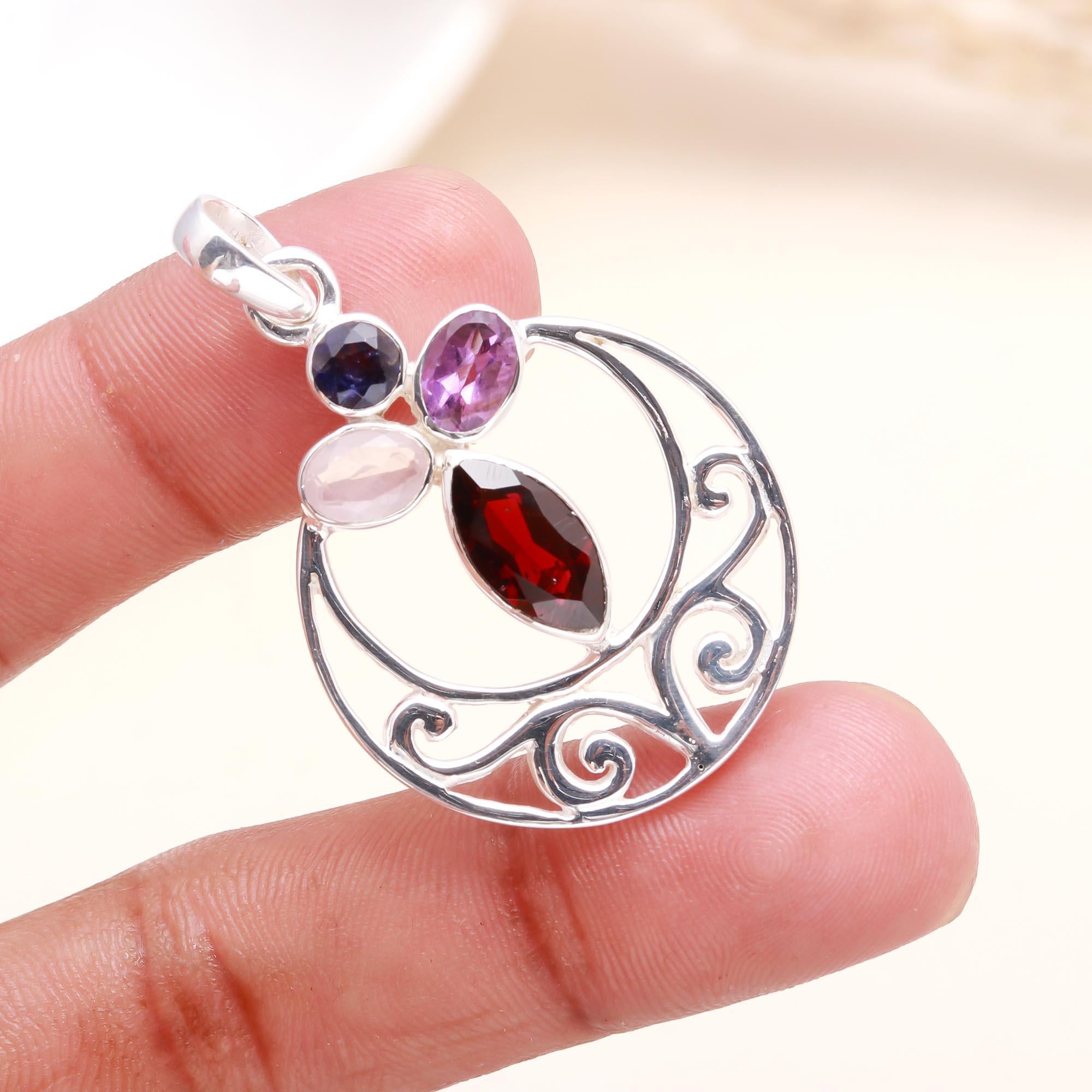 925 Sterling Silver Multi-Gemstone Pendant
