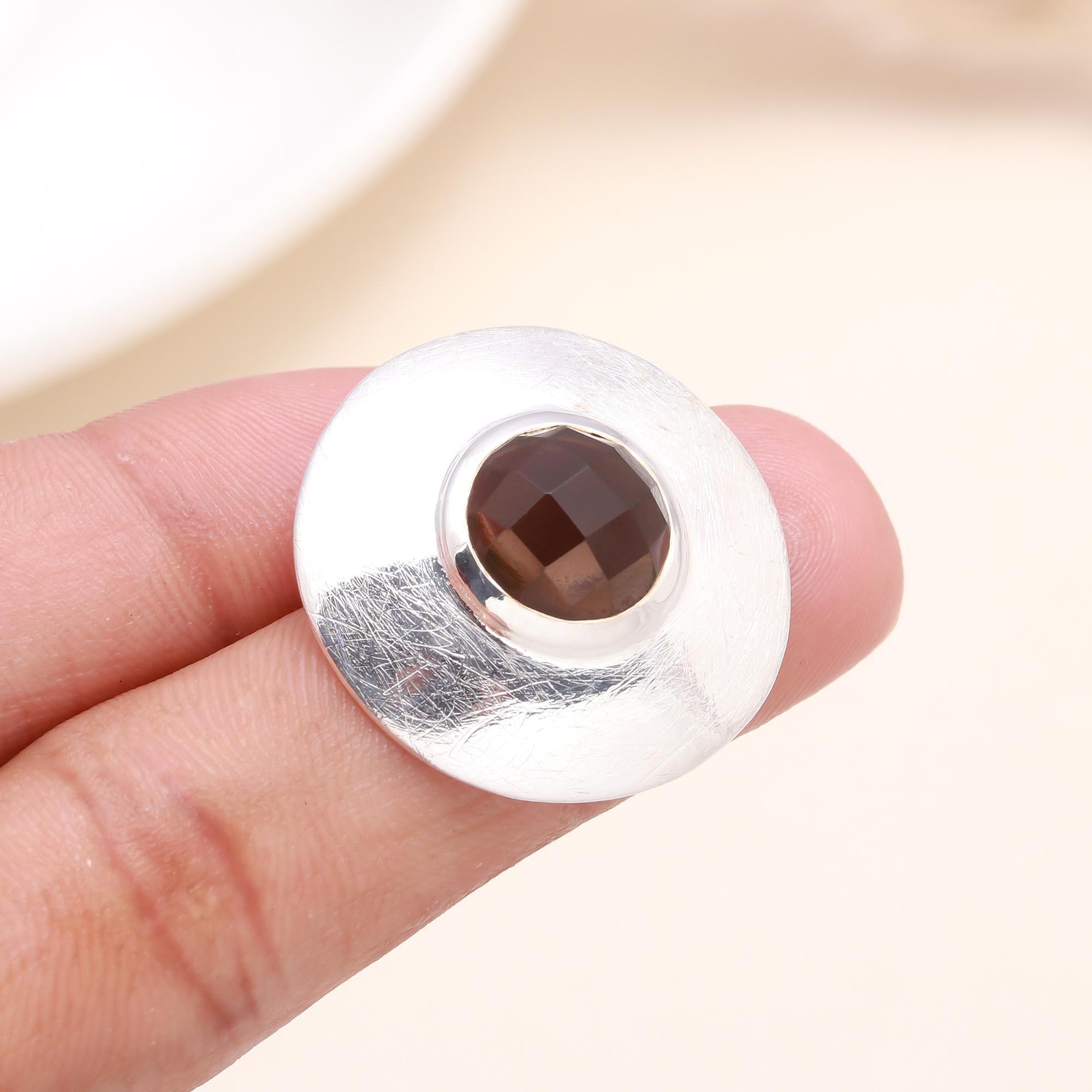 925 Sterling Silver Modern Smoky Quartz Disc Pendant