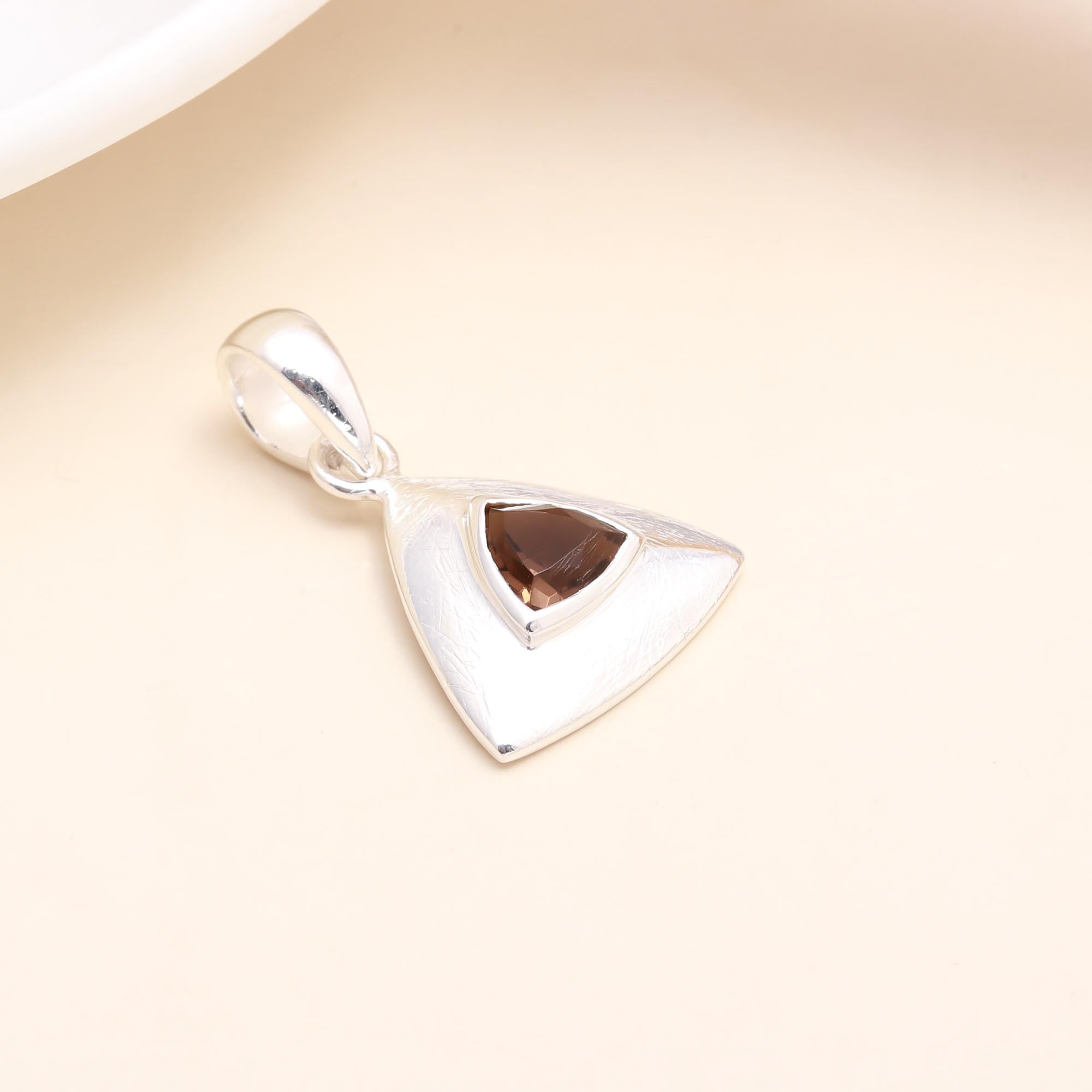 925 Sterling Silver Trillion Smoky Quartz Pendant