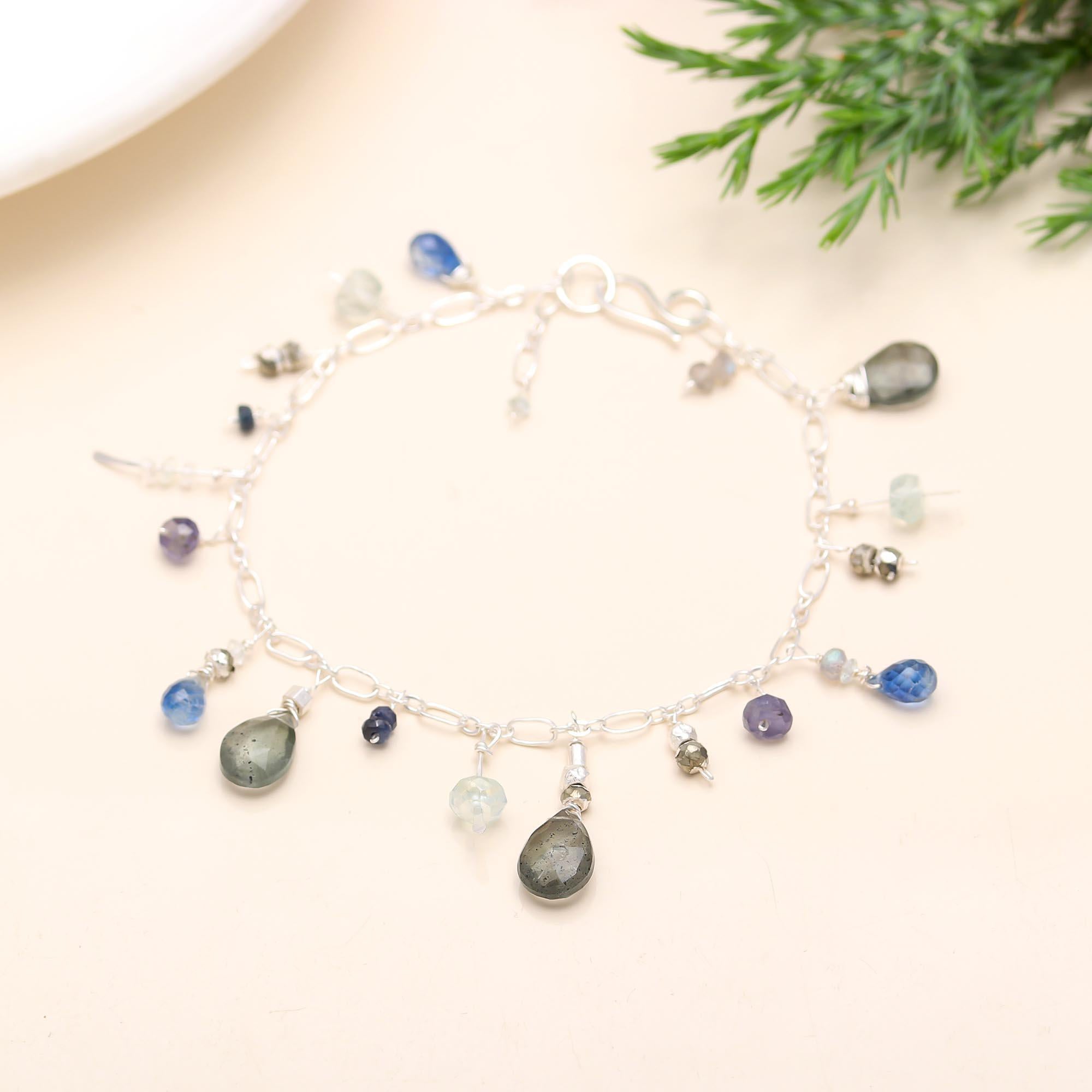 925 Silver Multi-Gemstone Chain Bracelet