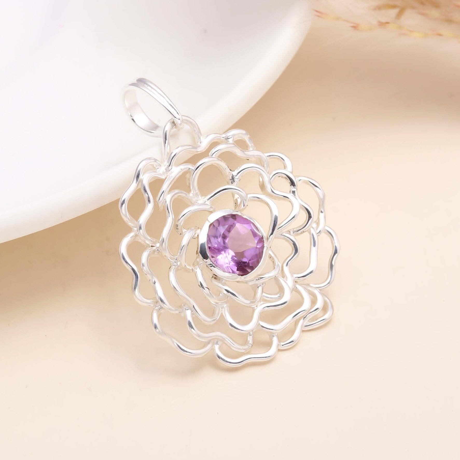 The Violet Bloom: Silver Amethyst Flower Pendant