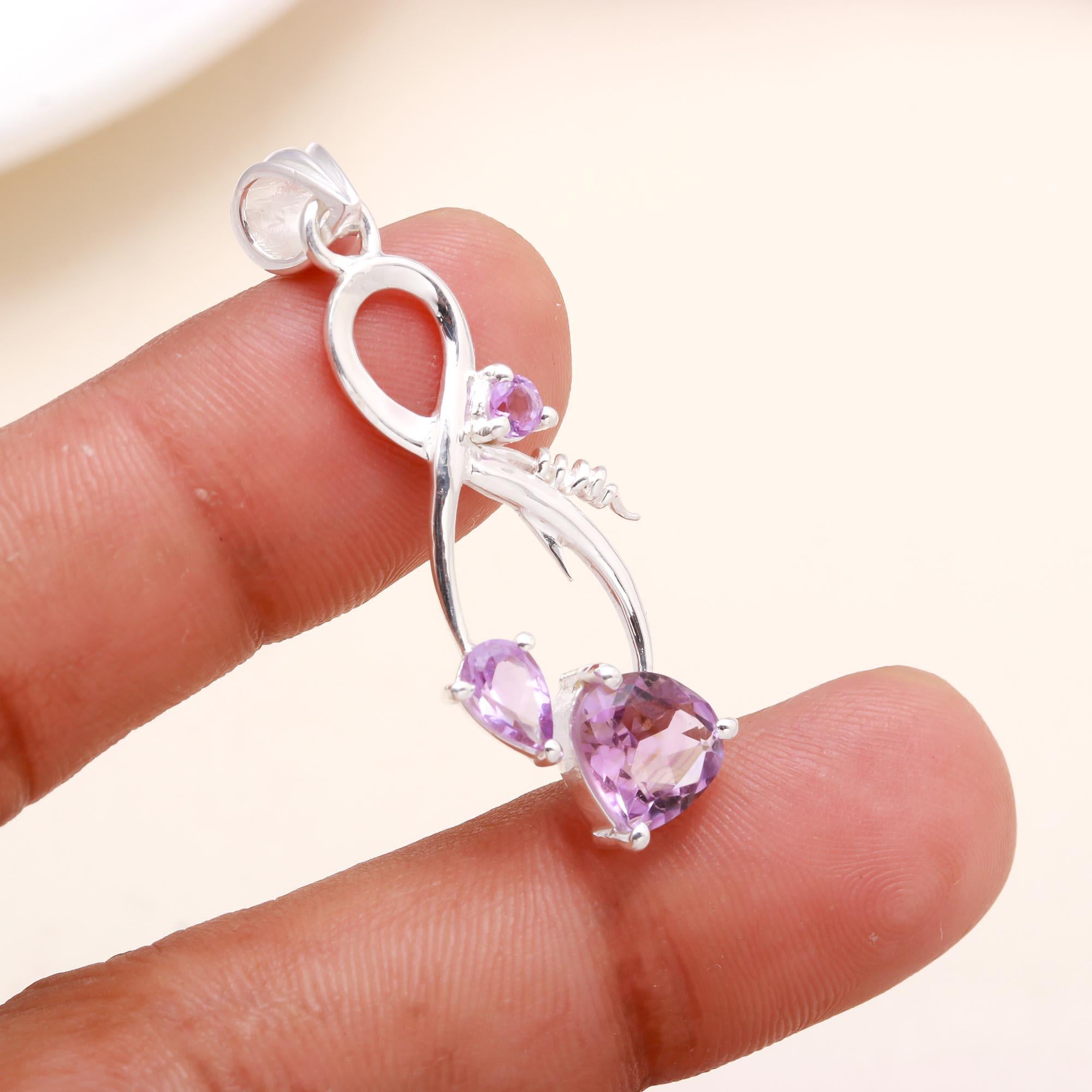 925 Sterling Silver Infinity Amethyst Pendant