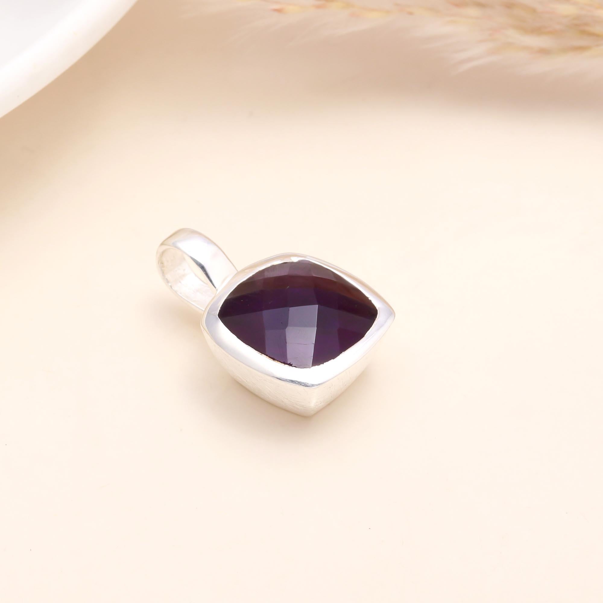 925 Sterling Silver Deep Purple Amethyst Pendant