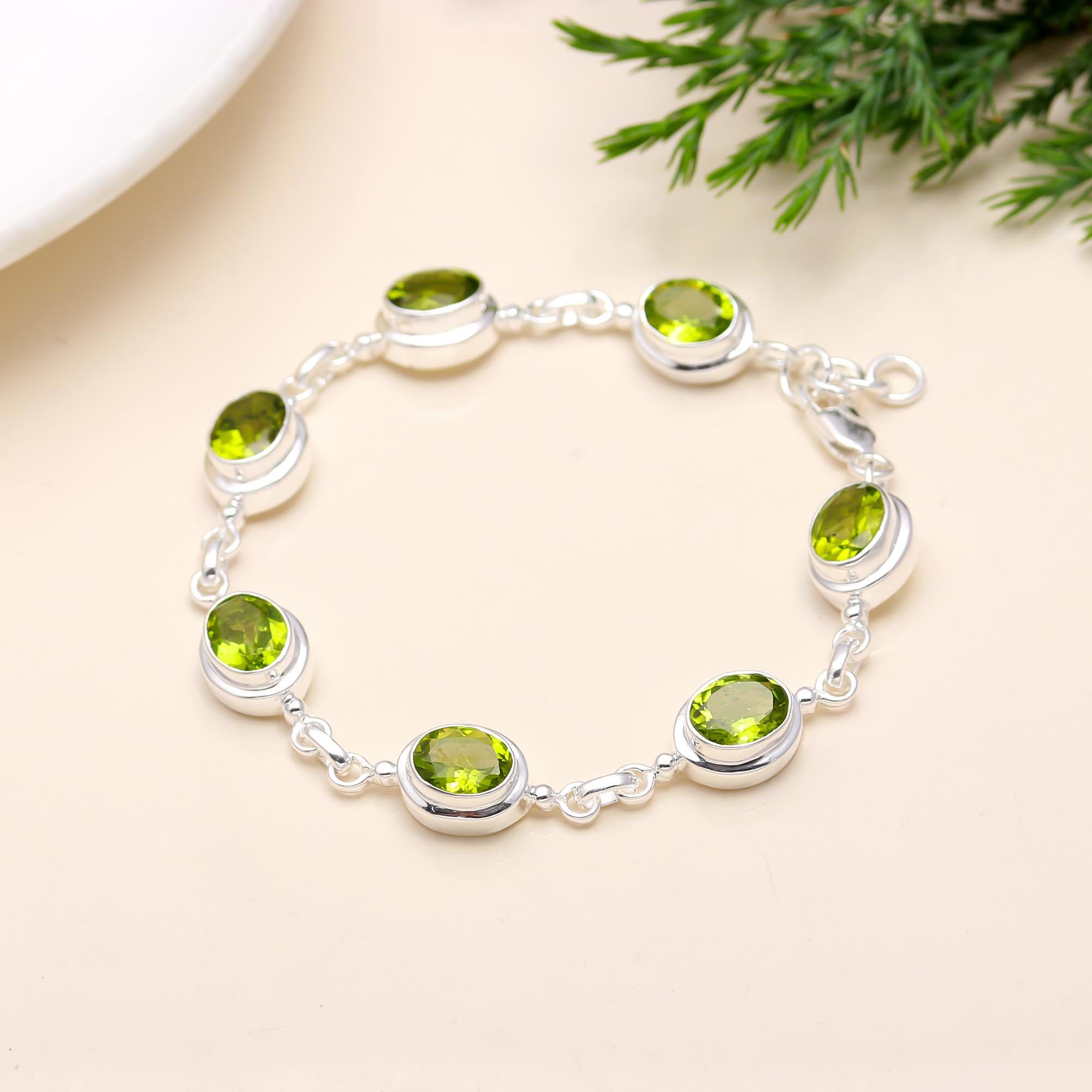 925 Silver Peridot Link Bracelet