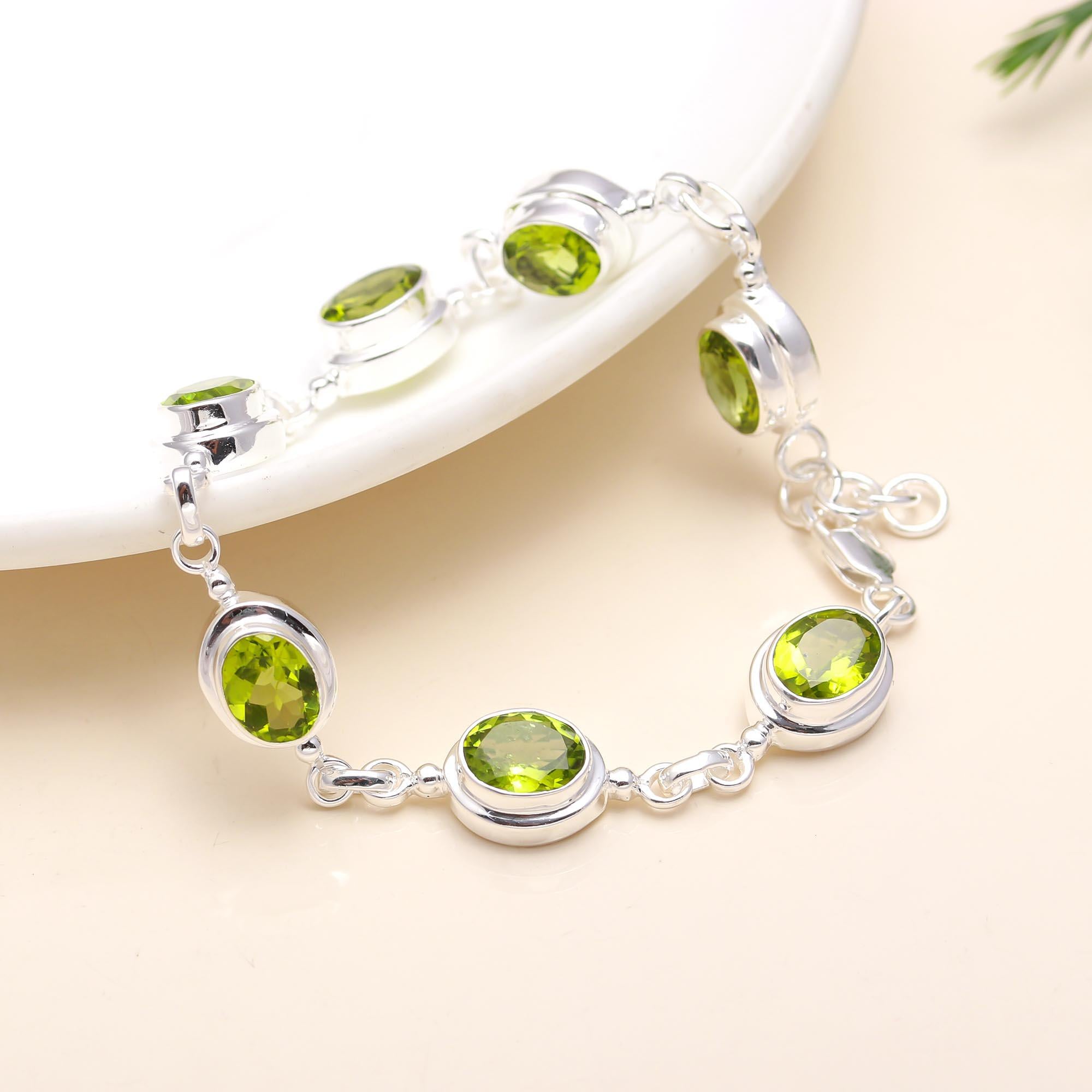 925 Silver Peridot Link Bracelet