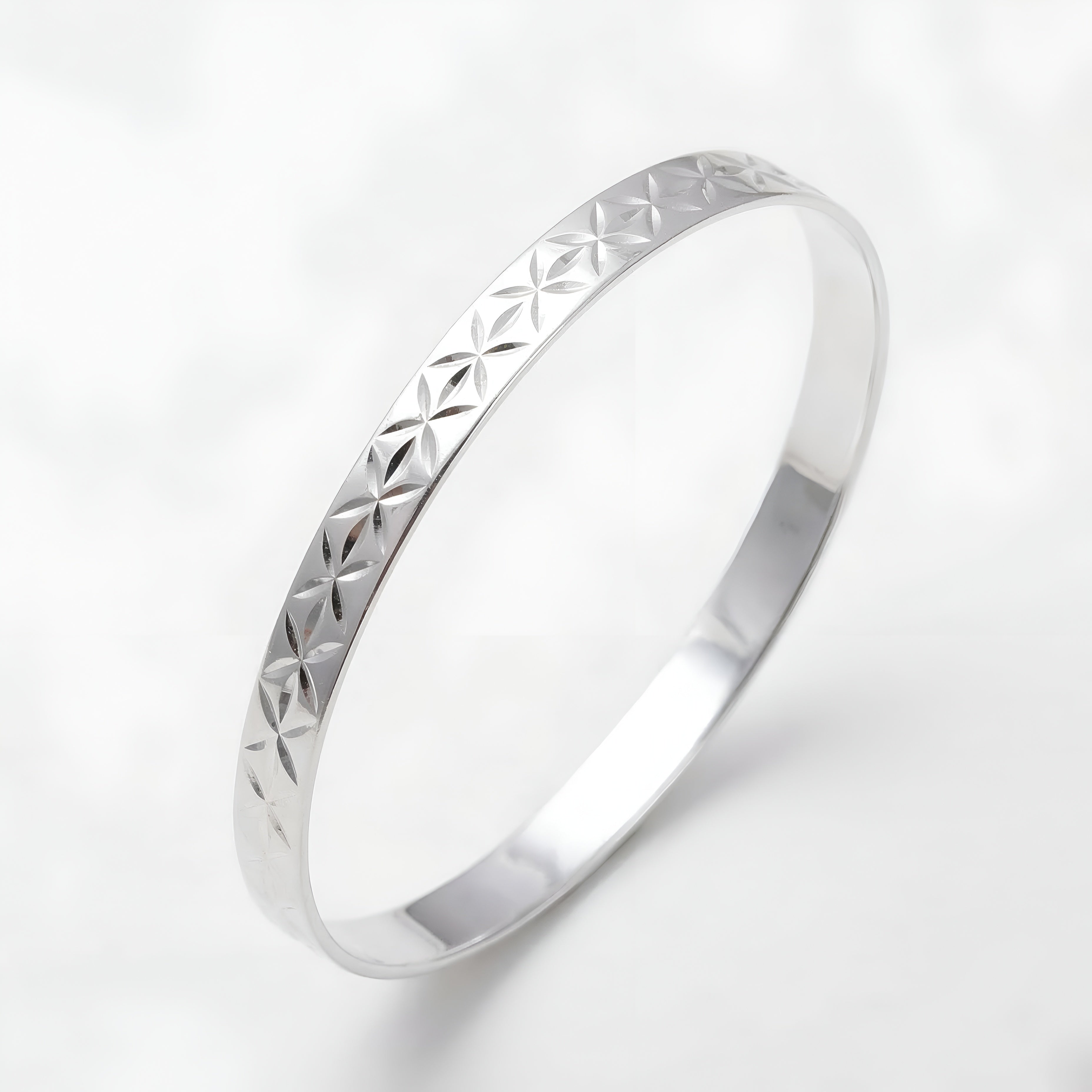 925 Silver Textured Bangle Bracelet