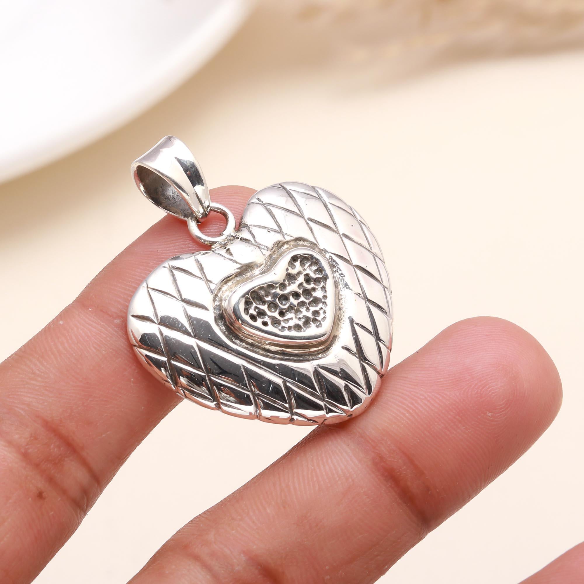 925 Sterling Silver Textured Heart Pendant