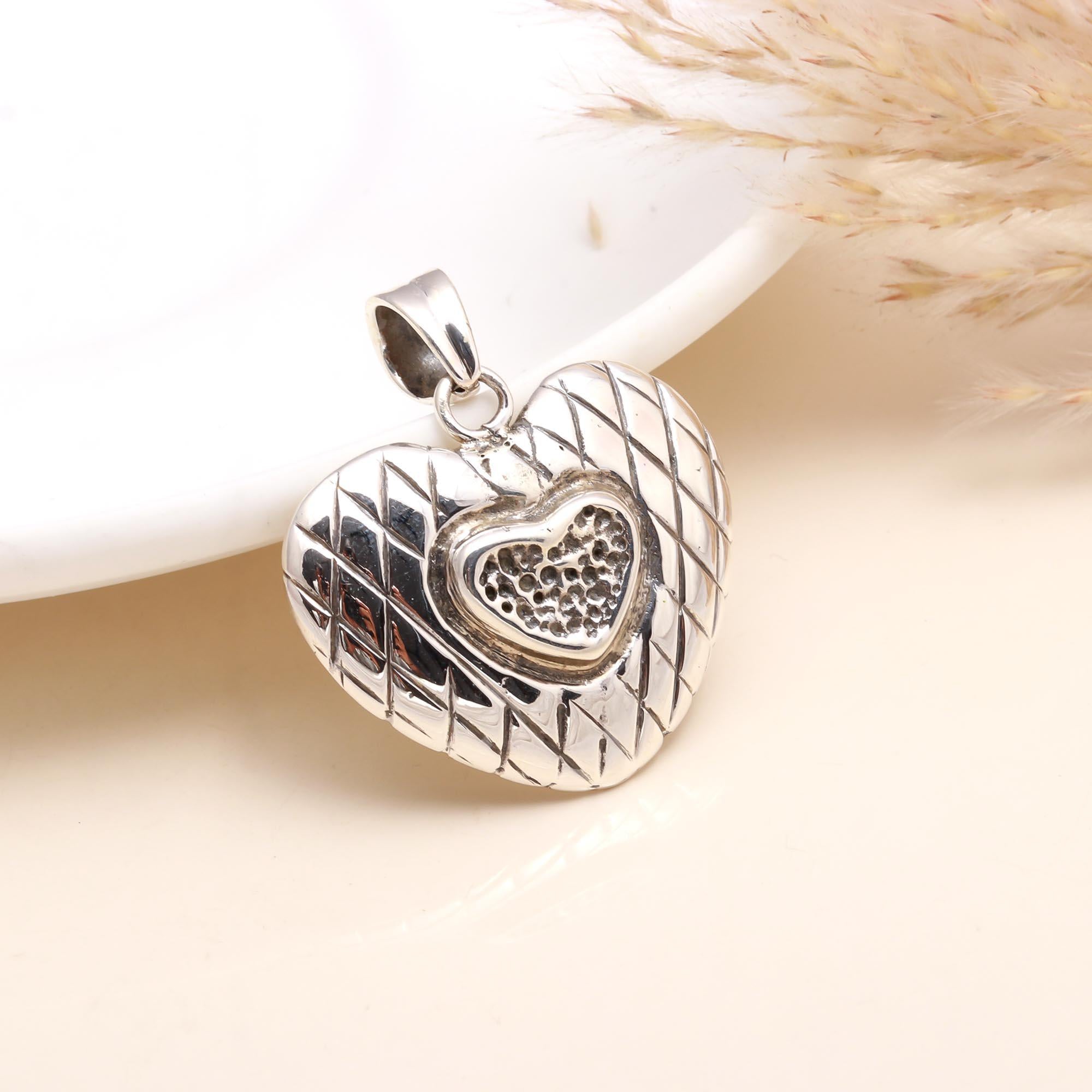 925 Sterling Silver Textured Heart Pendant