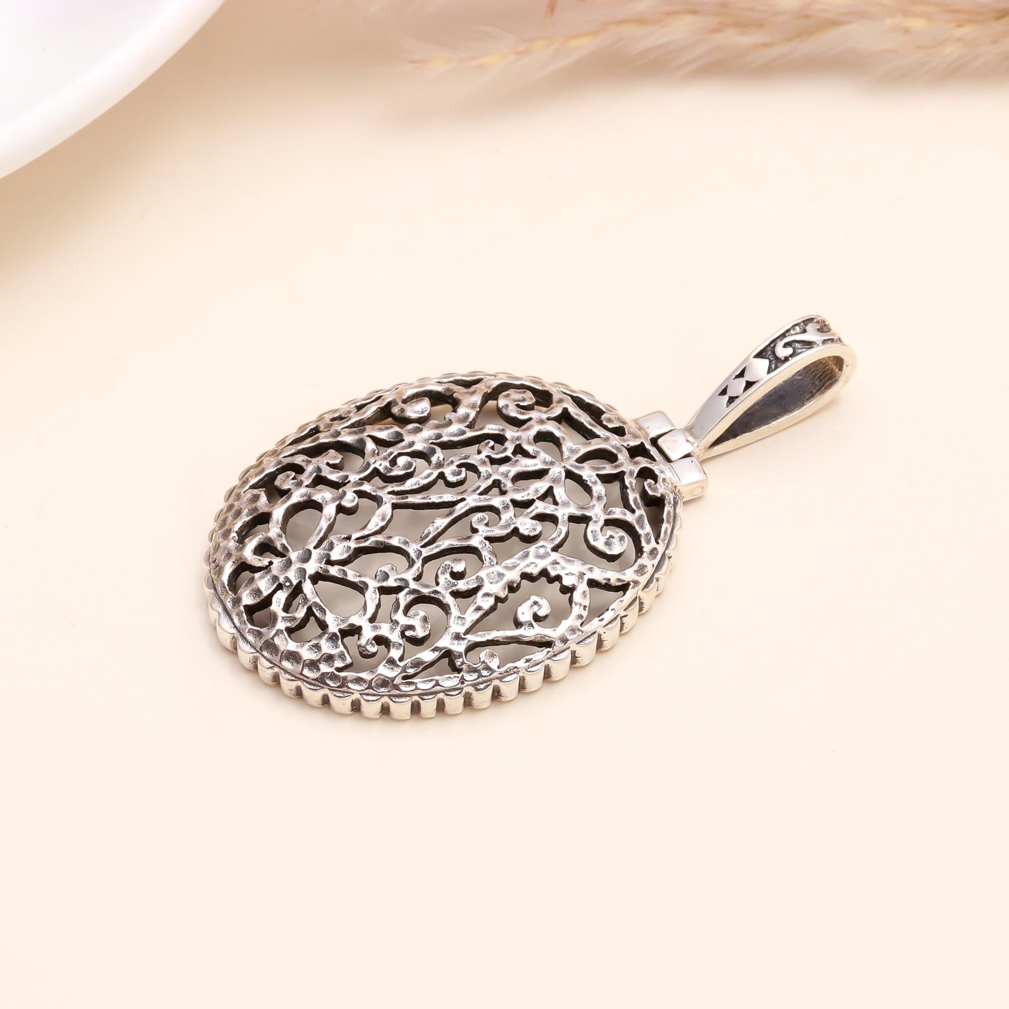 925 Sterling Silver Oval Filigree Silver Pendant