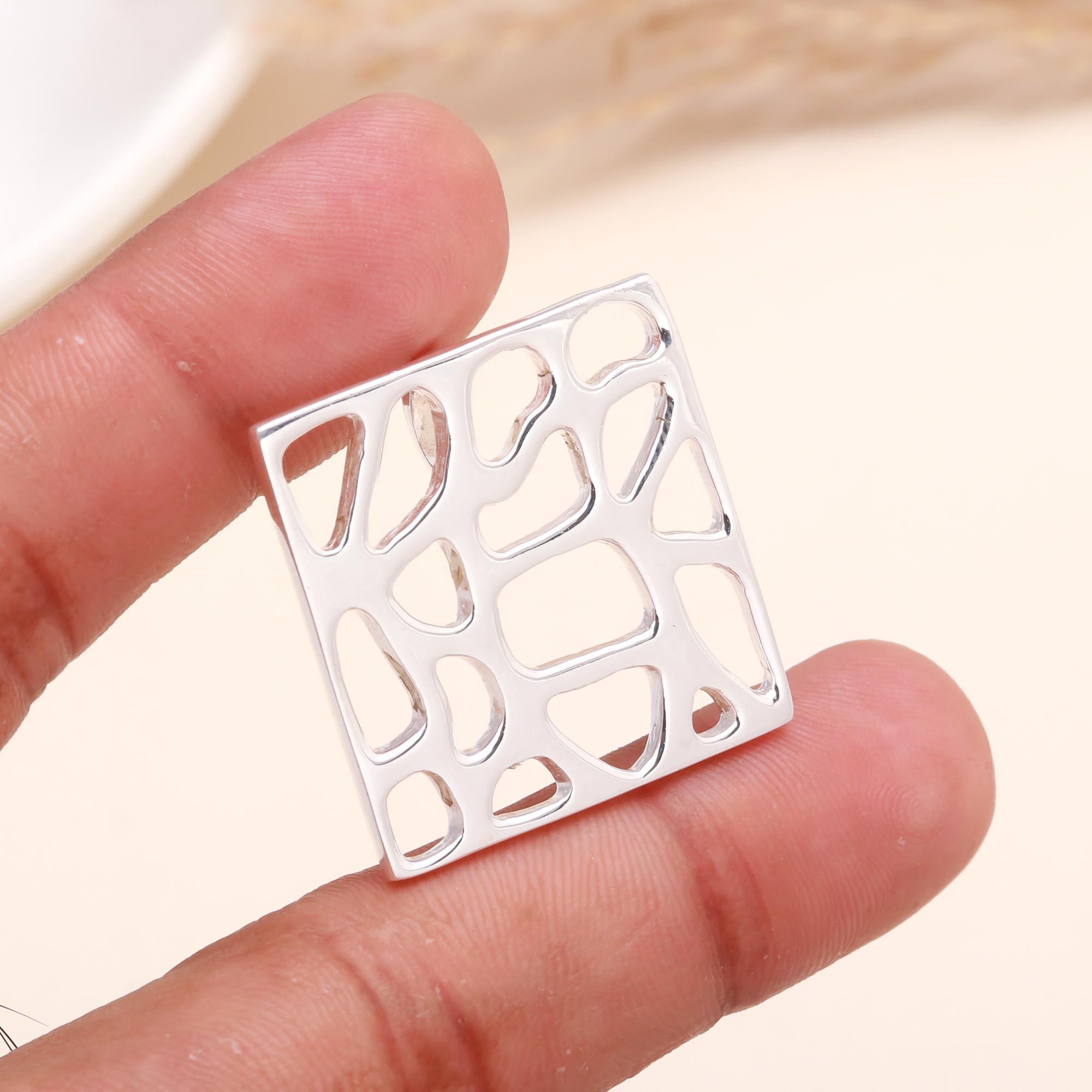 925 Sterling Silver Geometric Cut-Out Square Pendant
