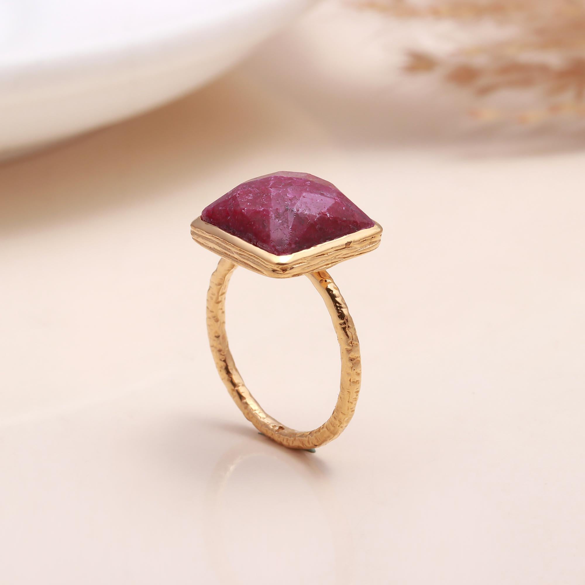 925 Sterling Silver Raw Ruby Pyramid Ring