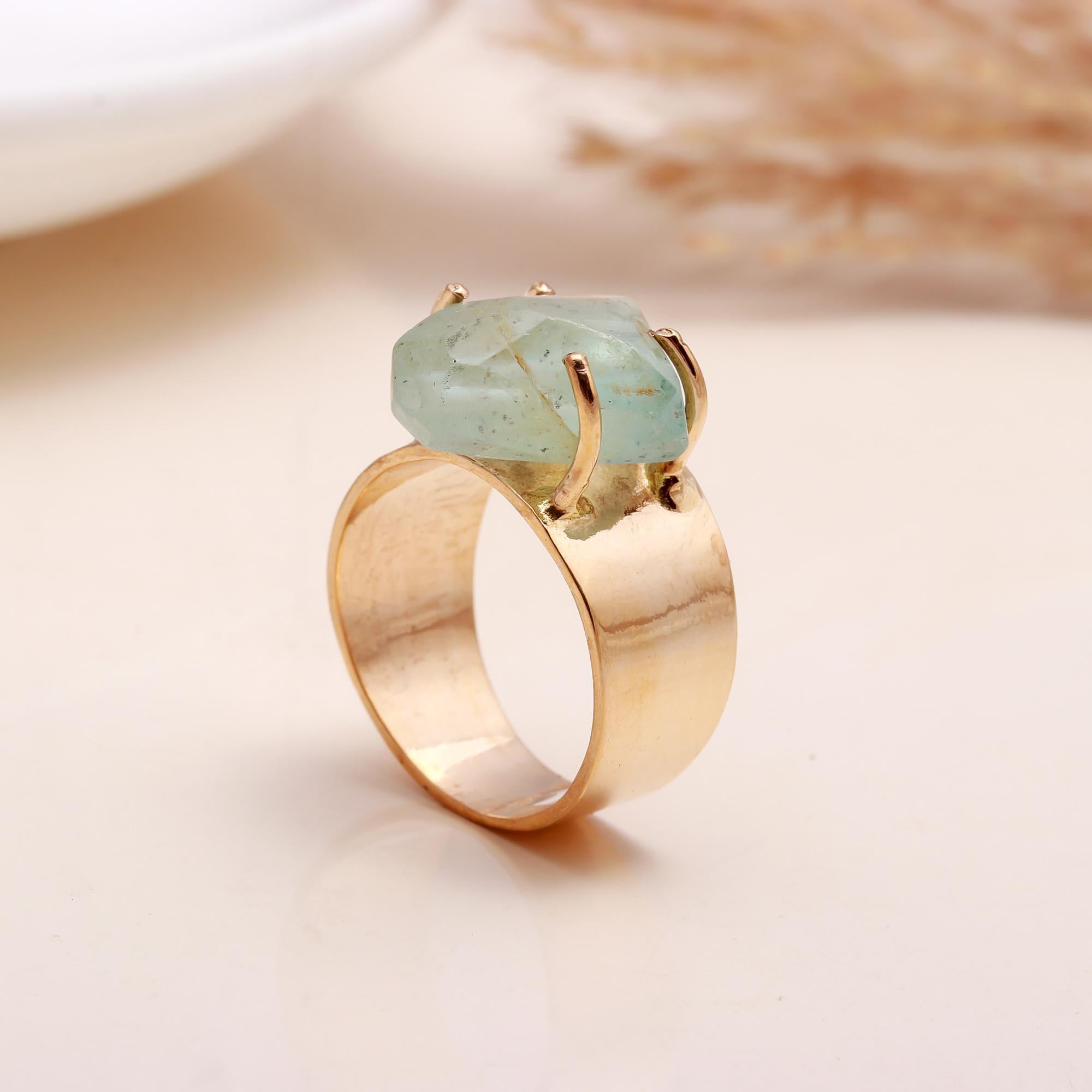 925 Sterling Silver Raw Aquamarine Crystal Ring
