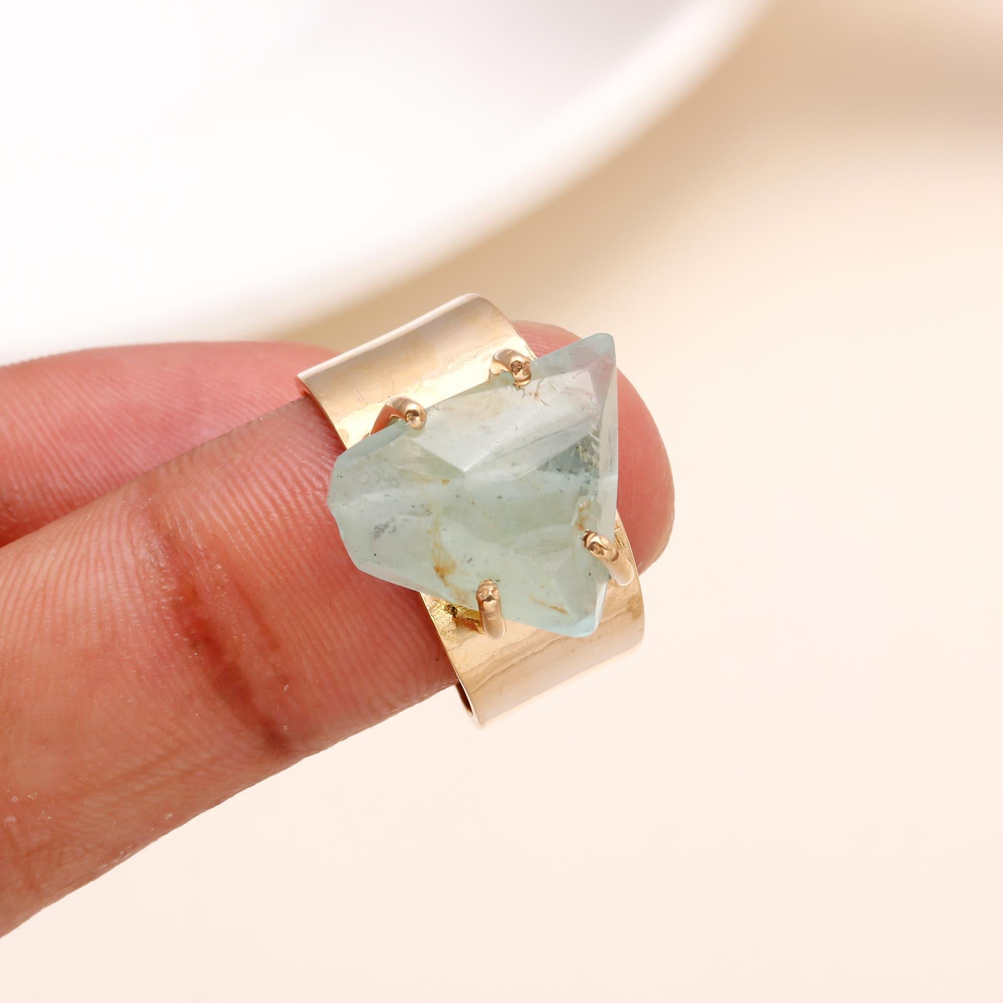 925 Sterling Silver Raw Aquamarine Crystal Ring
