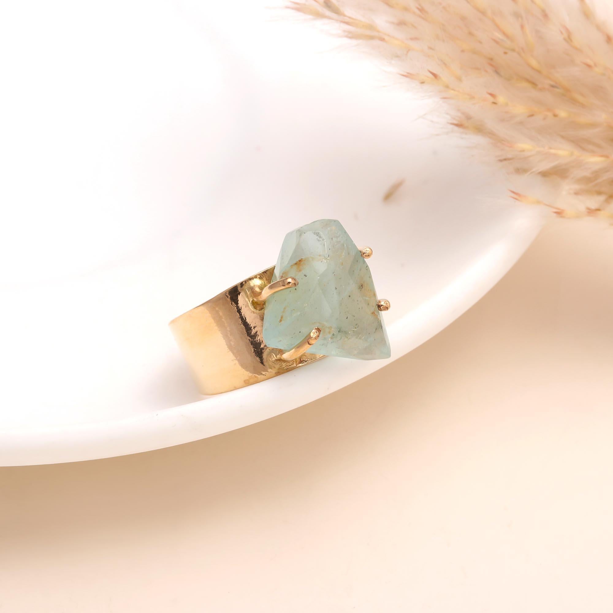 925 Sterling Silver Raw Aquamarine Crystal Ring