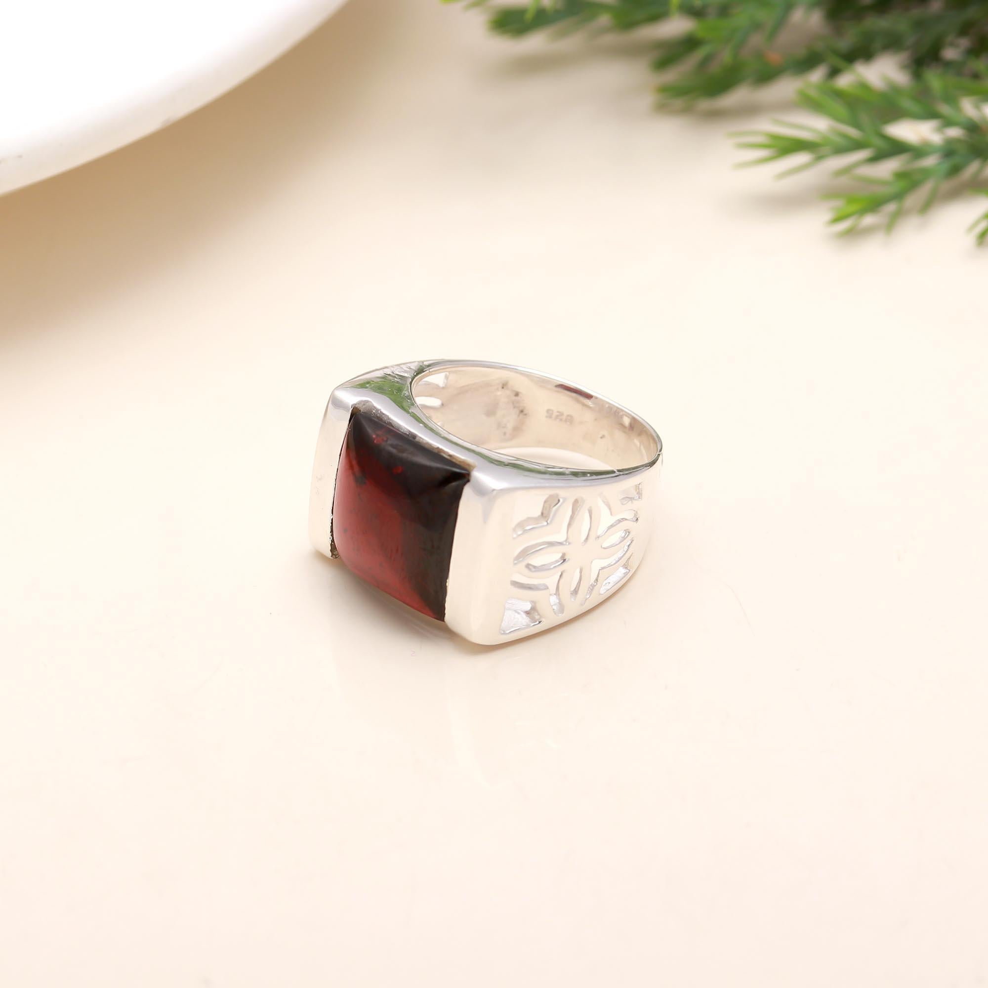 925 Silver Garnet Statement Ring
