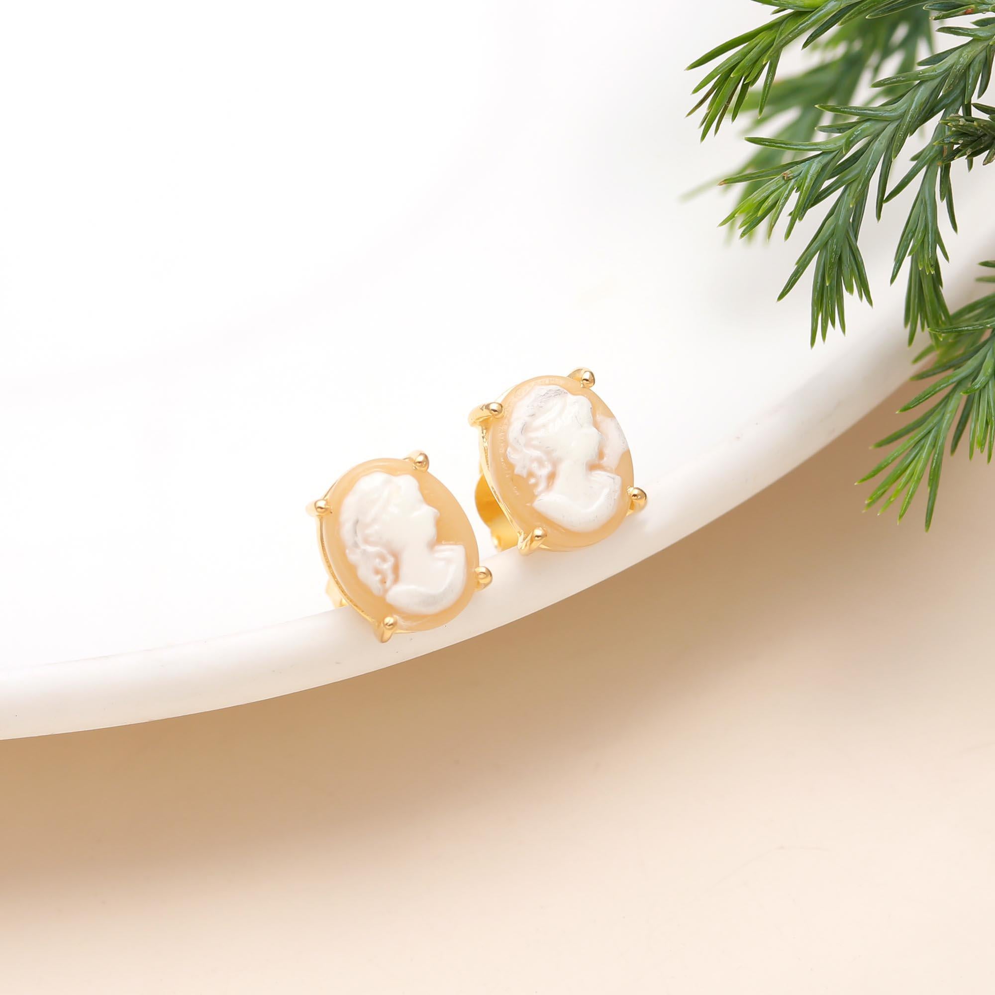 The Vintage Portrait: Classic Cameo & Gold Stud Earrings