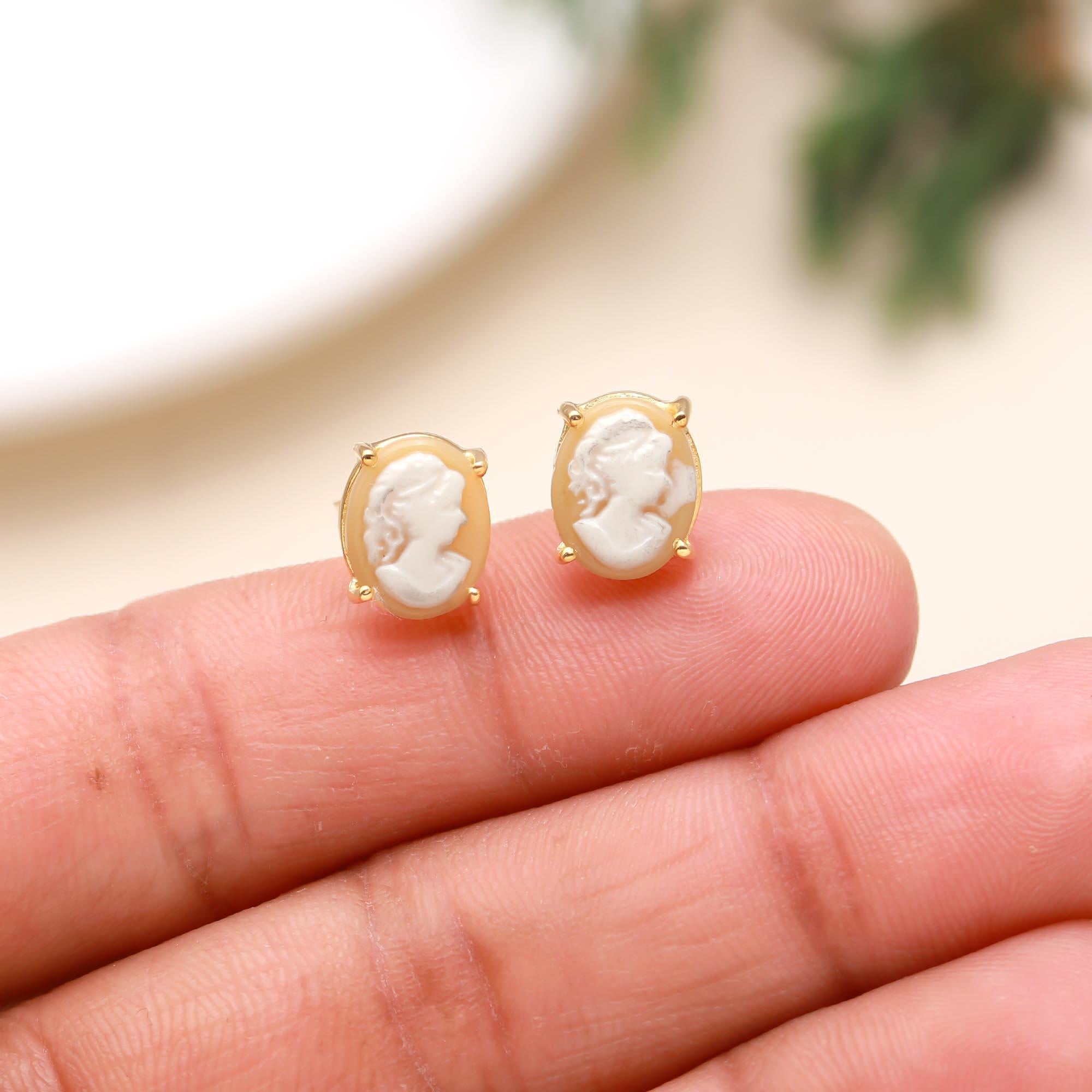 The Vintage Portrait: Classic Cameo Gold Stud Earrings