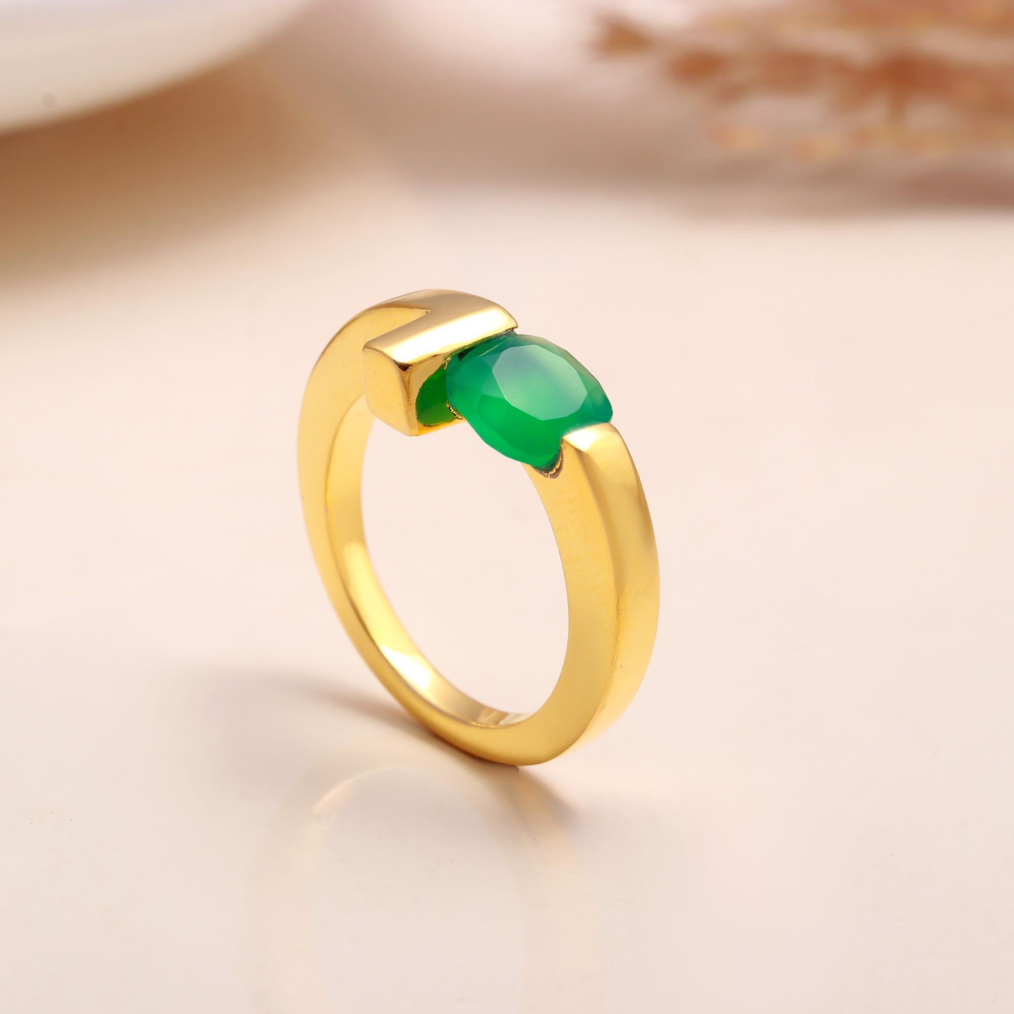 The Modern Emerald: Gold Tension Style Geometric Ring