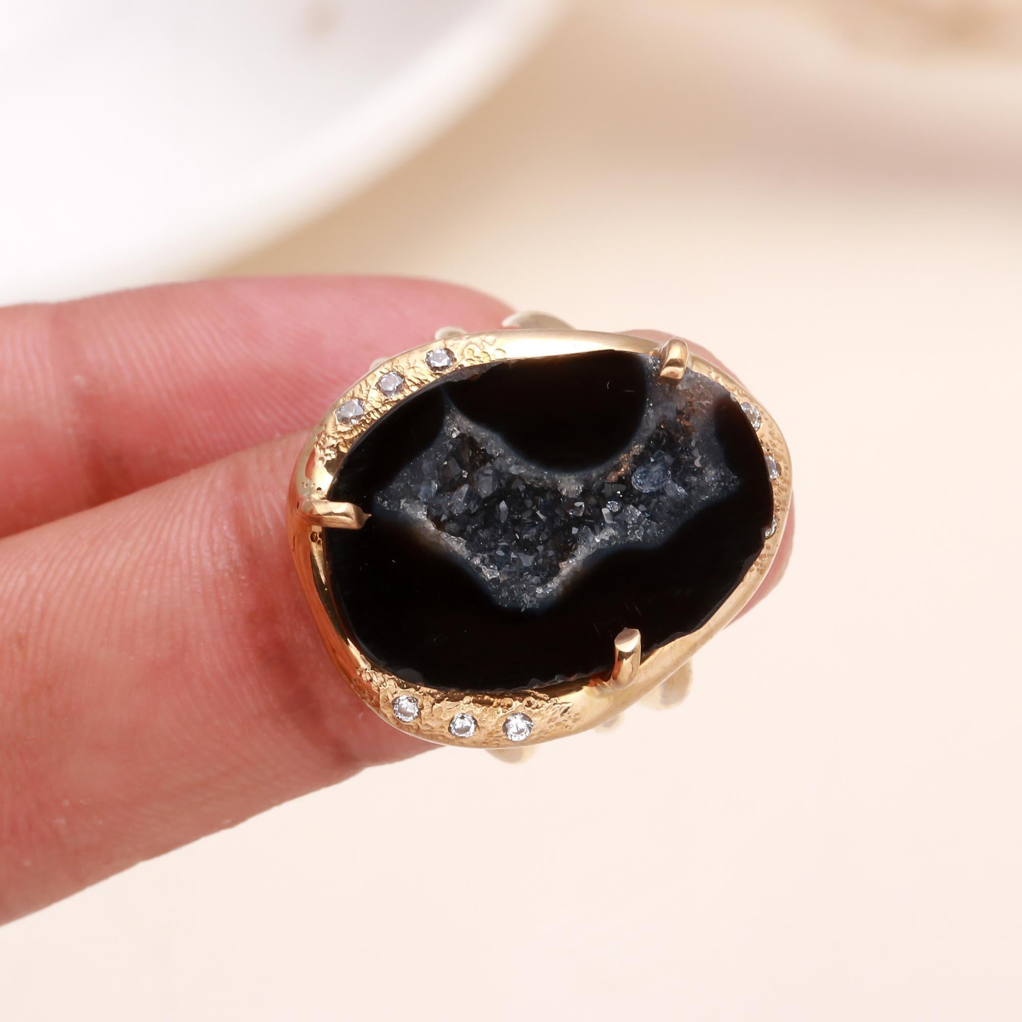925 Sterling Silver Black Druzy Ring