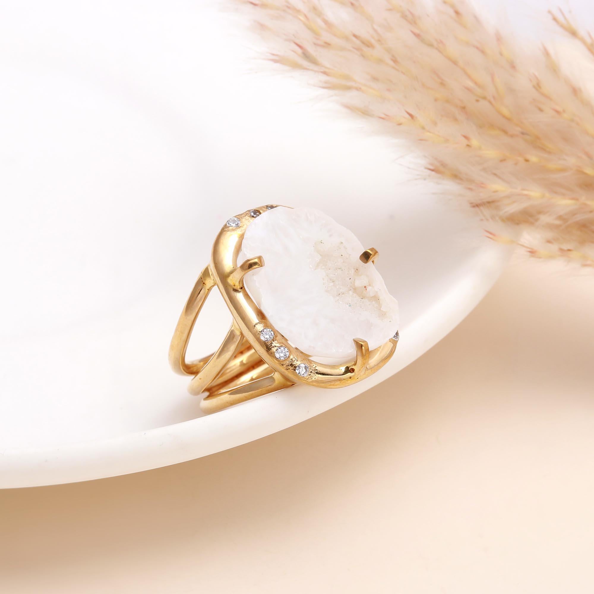 925 Sterling Silver White Druzy Ring