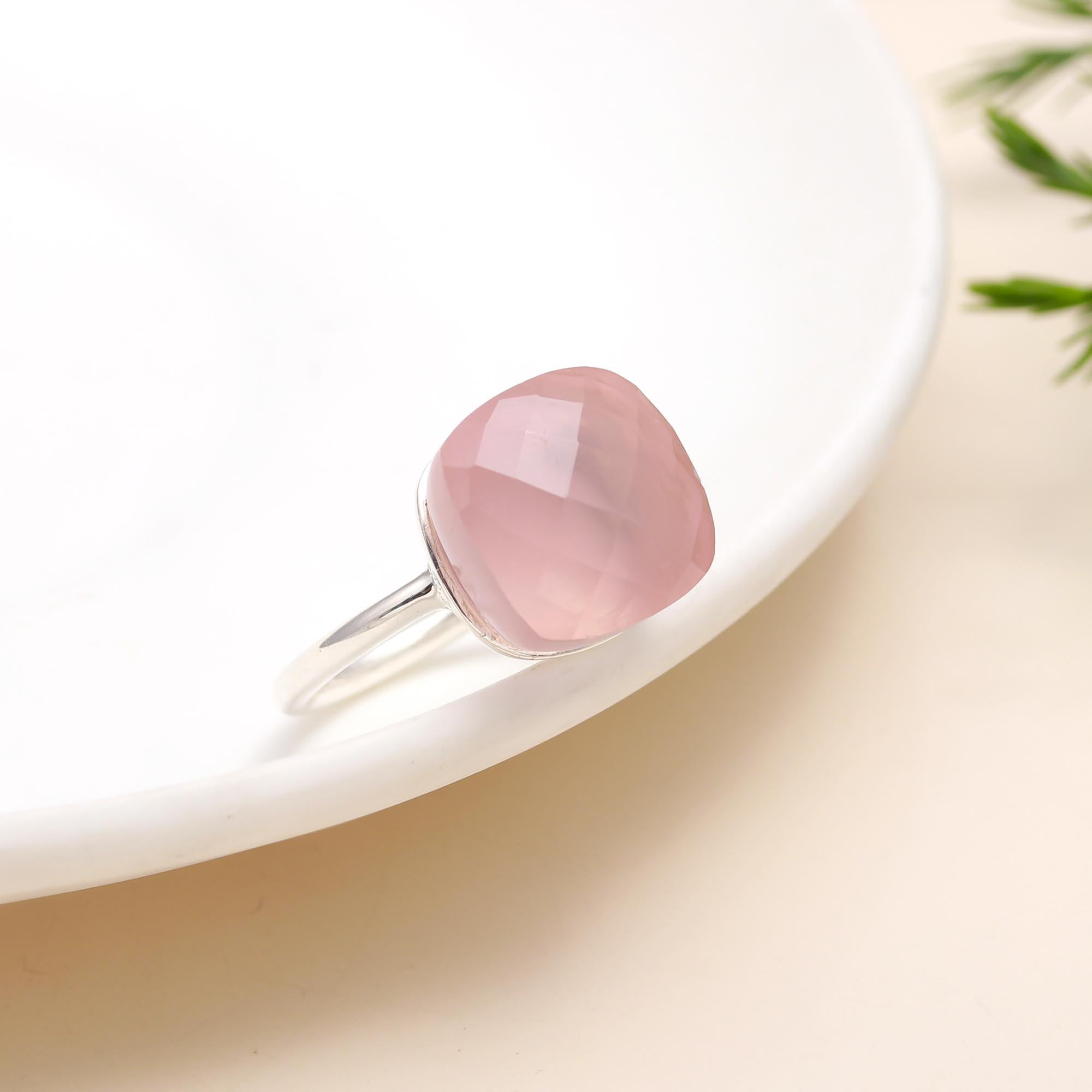 925 Silver Rose Quartz Ring
