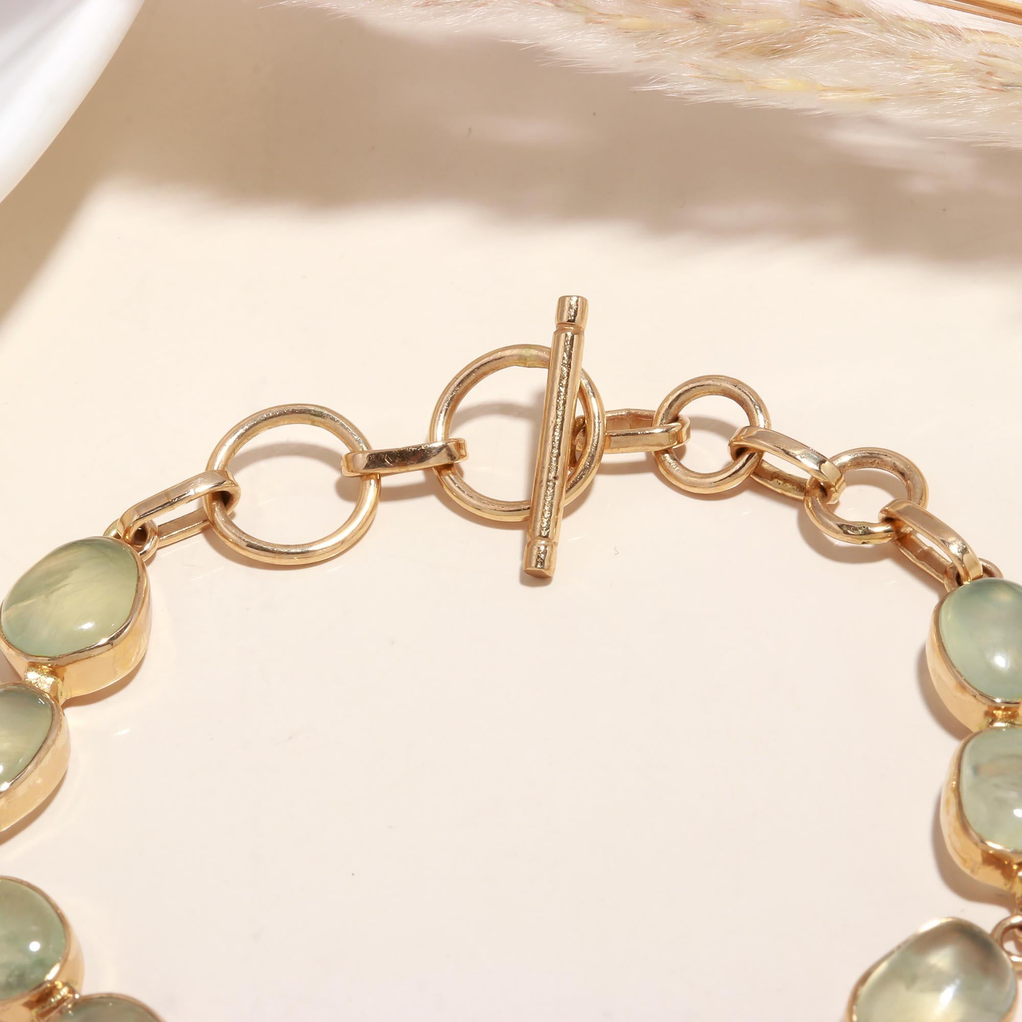 925 Silver Green Prehnite Link Bracelet