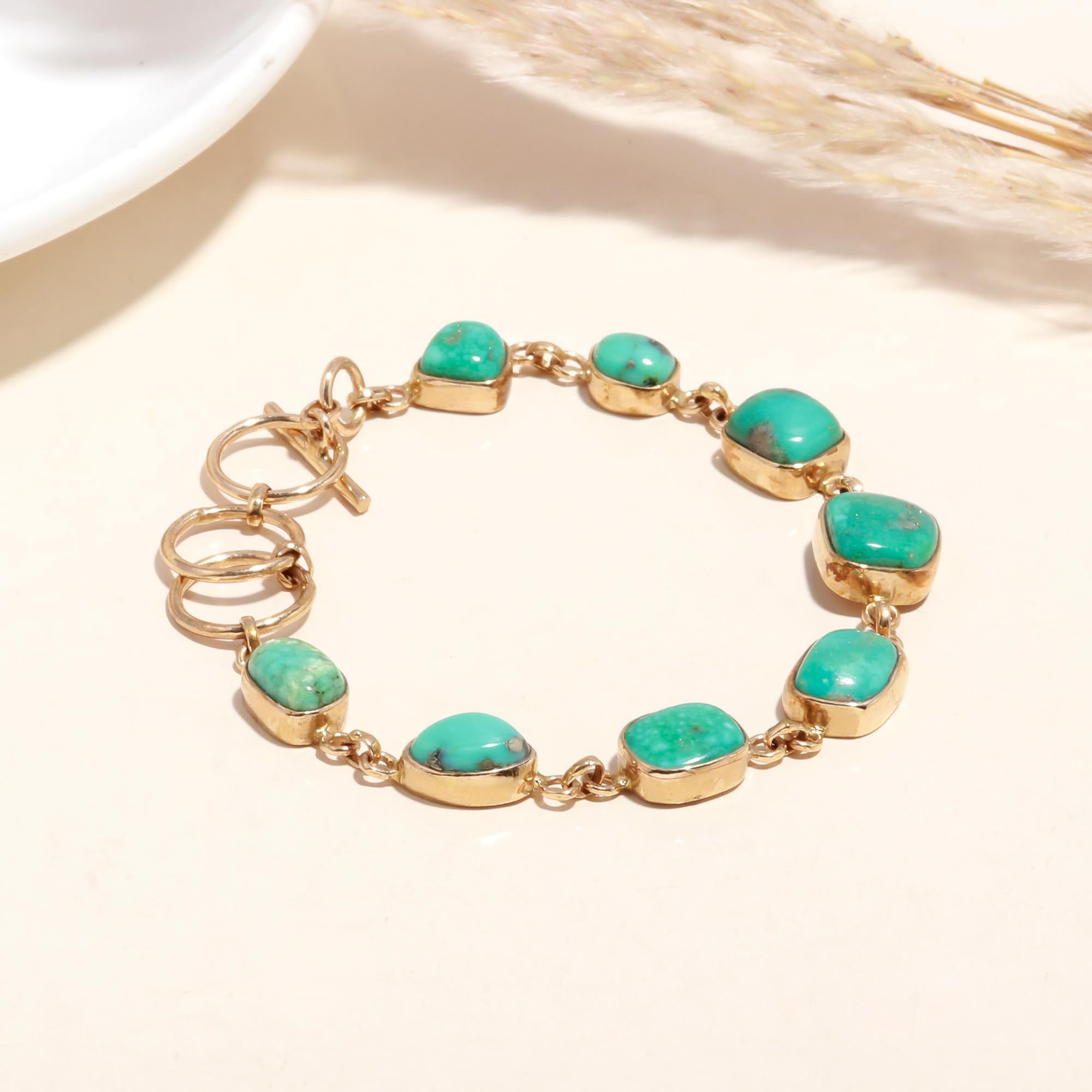 The Azure Chain: Natural Turquoise Gold Toggle Bracelet