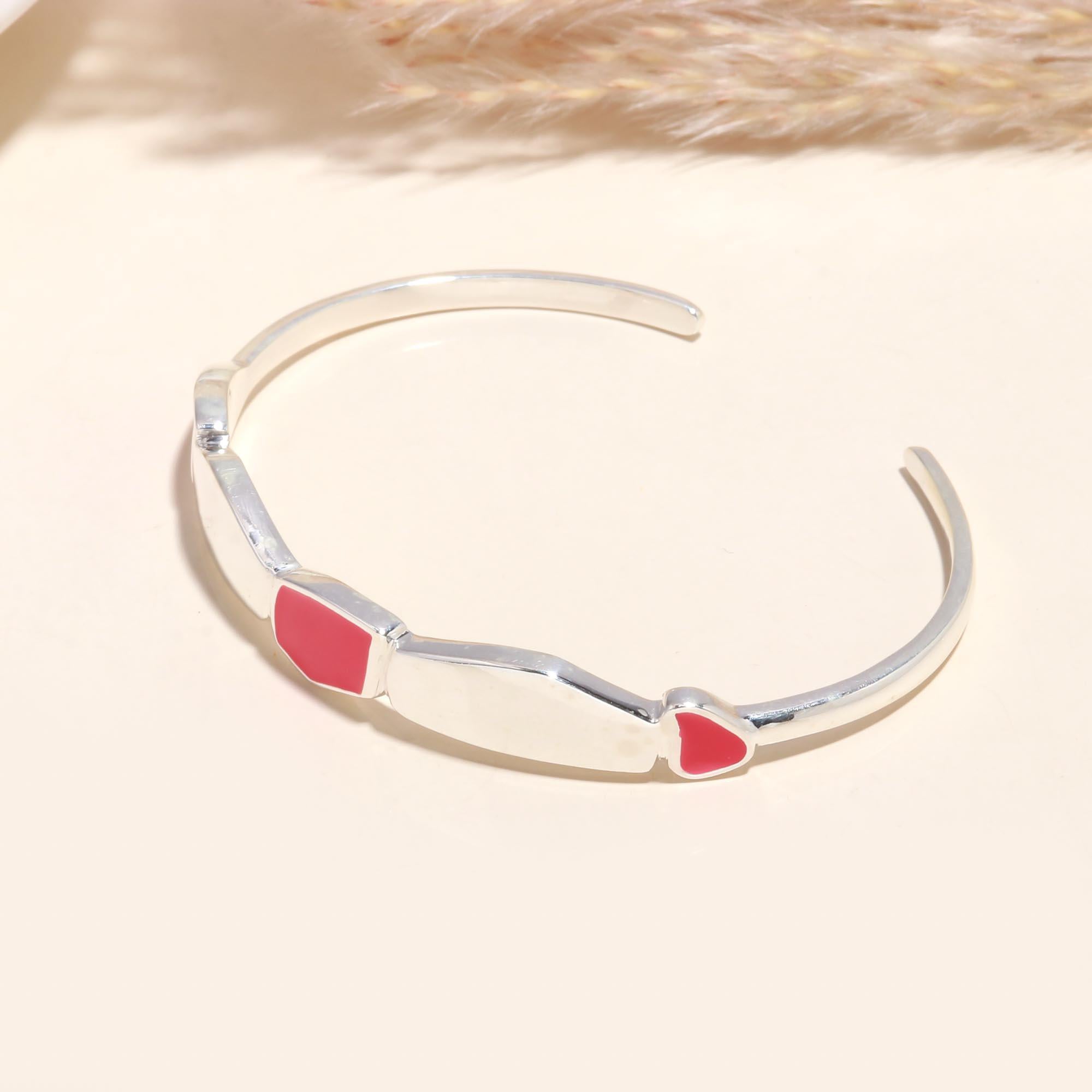 925 Sterling Silver Pink & Enamel Cuff Bracelet
