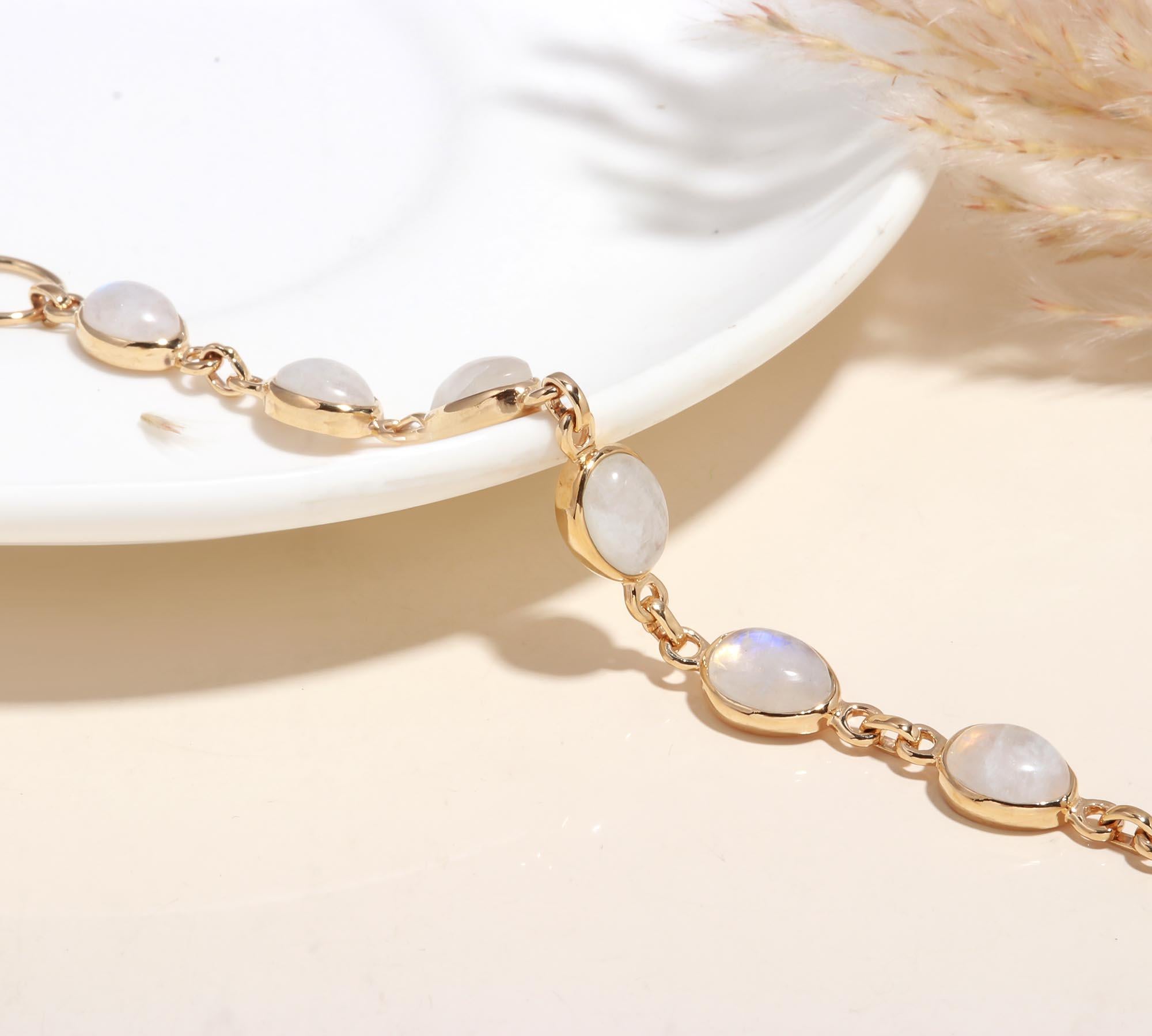 925 Sterling Silver Moonstone Chain Bracelet