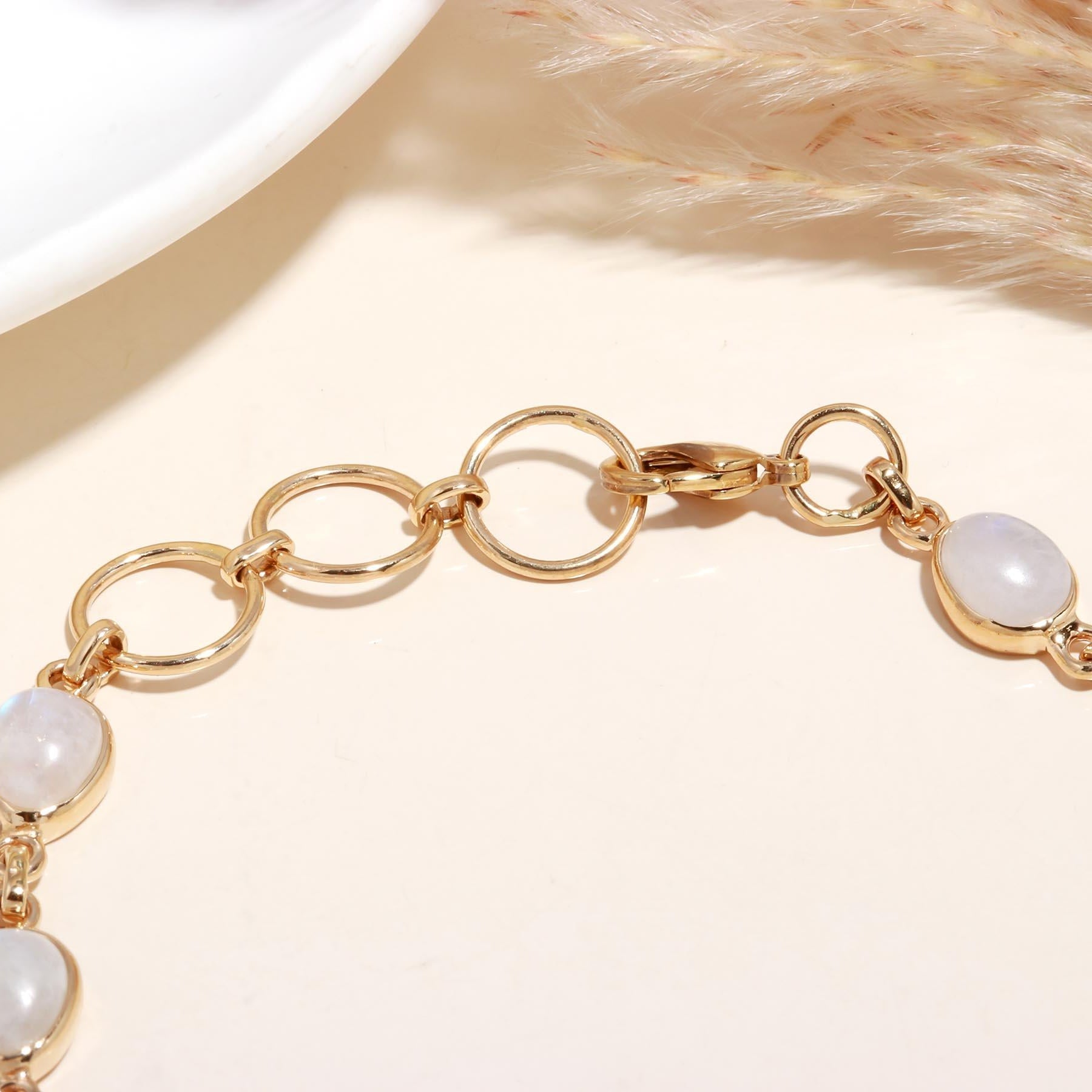 The Lunar Chain: Rainbow Moonstone Gold Link Bracelet