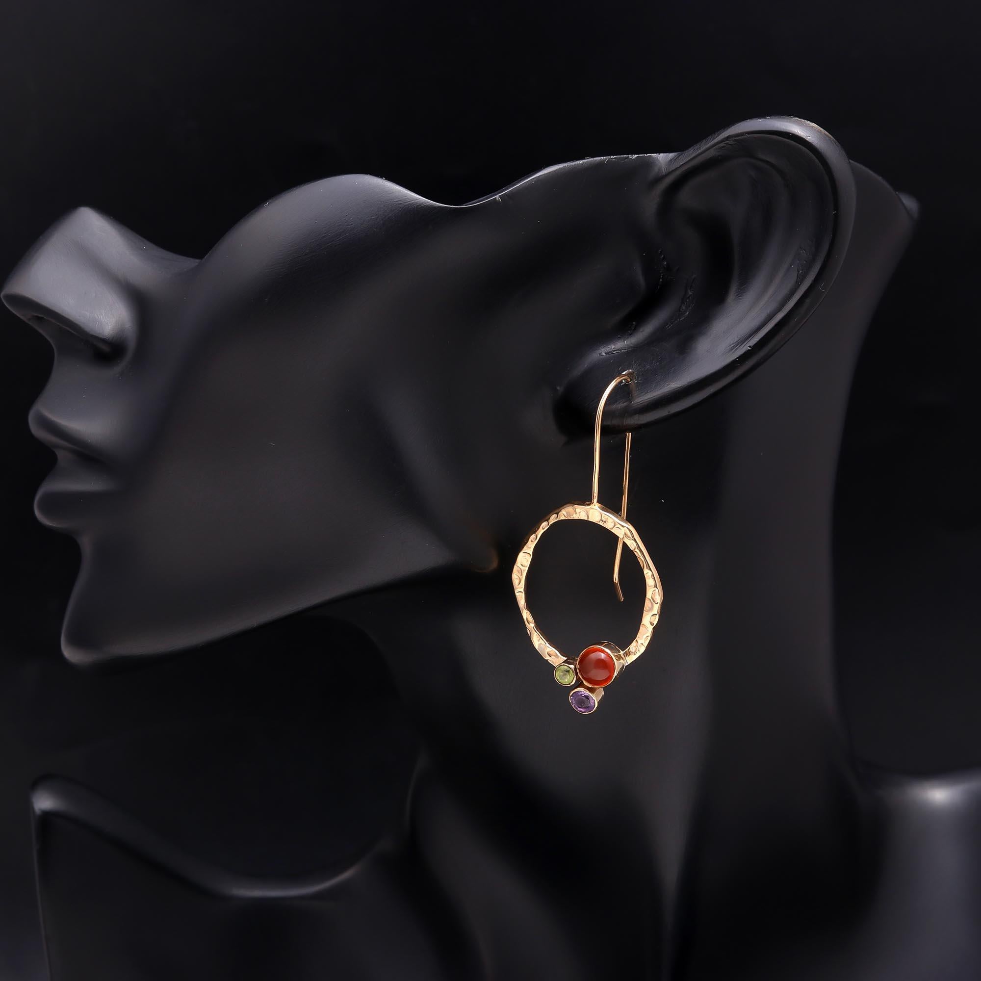 925 Silver Hammered Circle Dangle Earrings