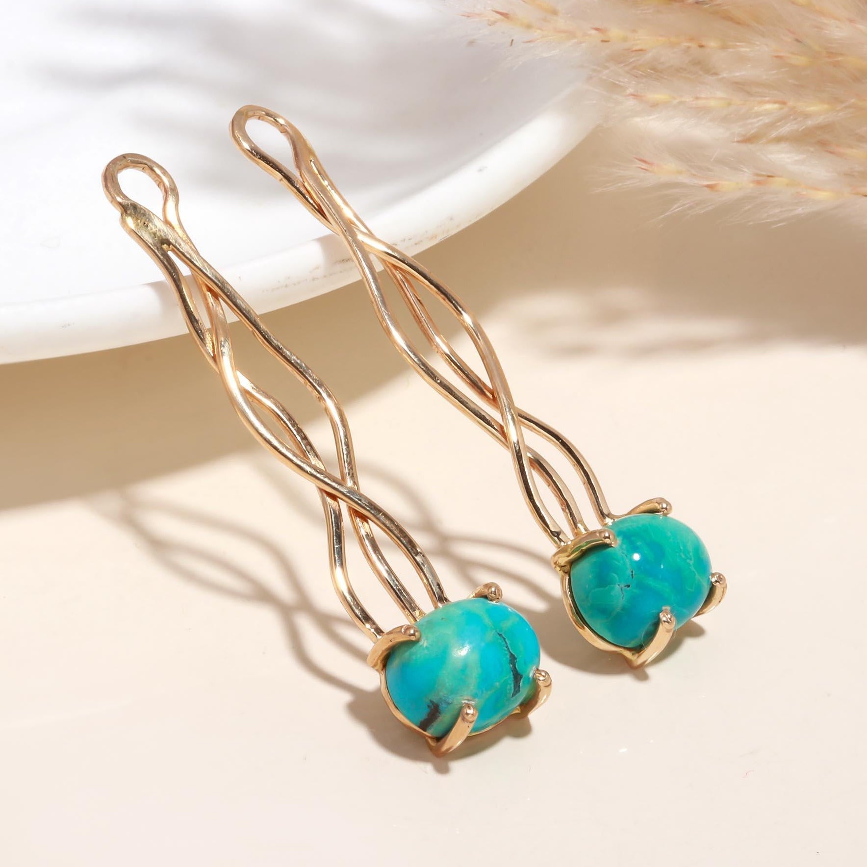 The Twisted Turquoise: Sculptural Wire Earrings