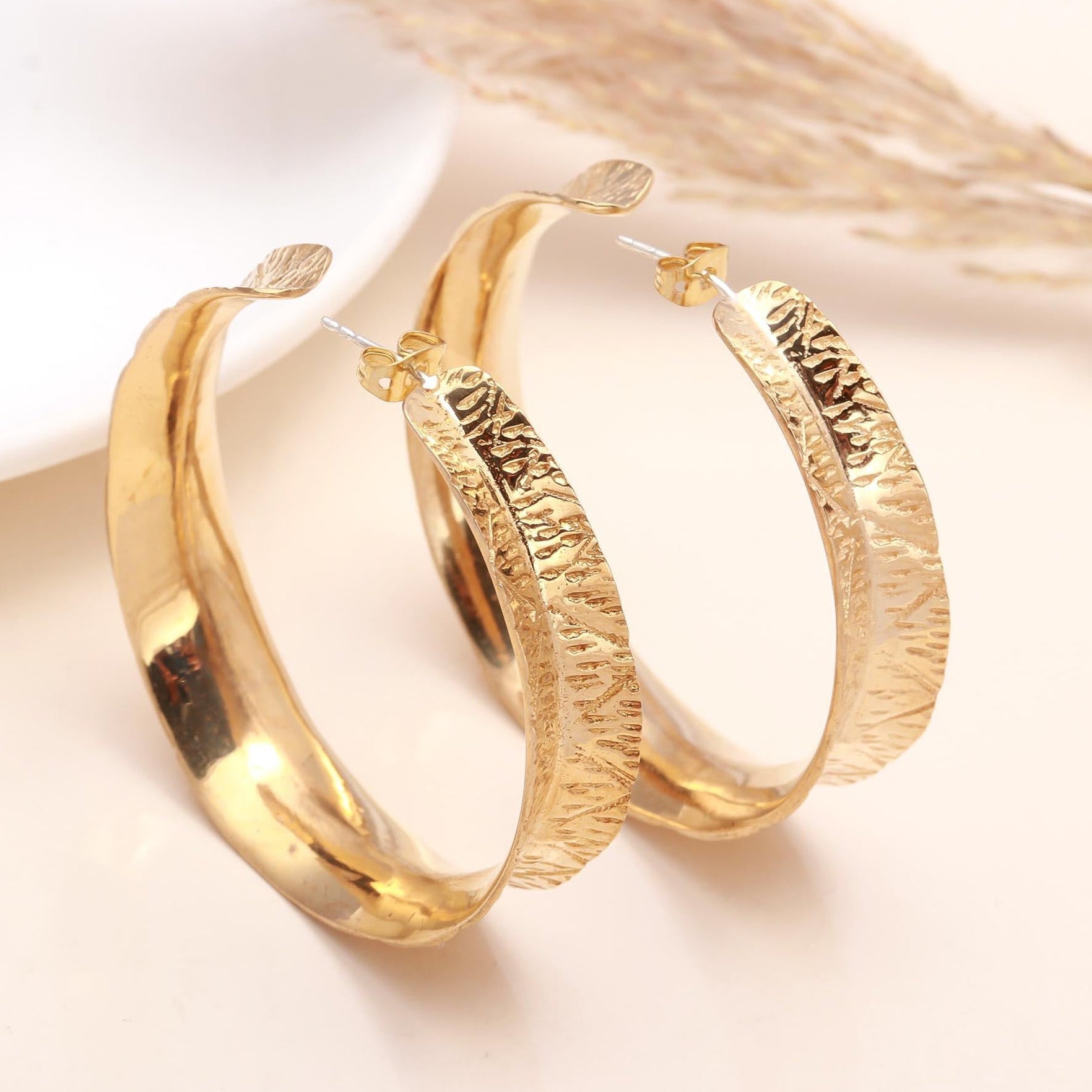 The Textured Bark: Wide Gold Hoop Earrings