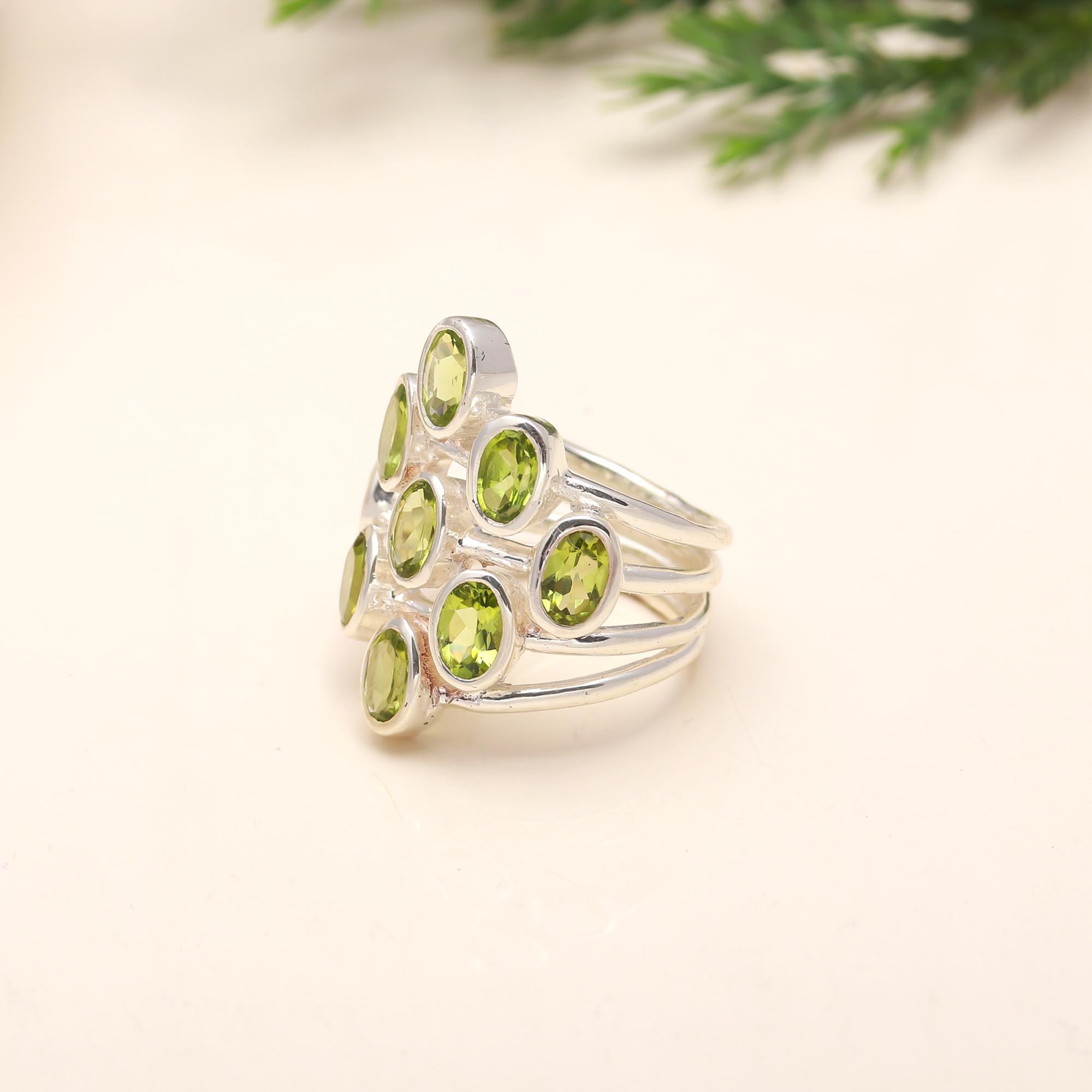 The Verdant Pyramid: Peridot Cluster Statement Ring