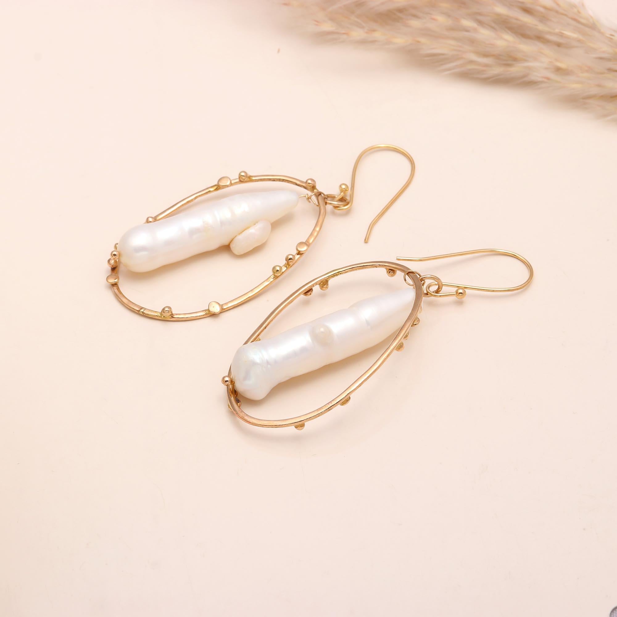 925 Sterling Silver Baroque Pearl Oval Drop Earrings