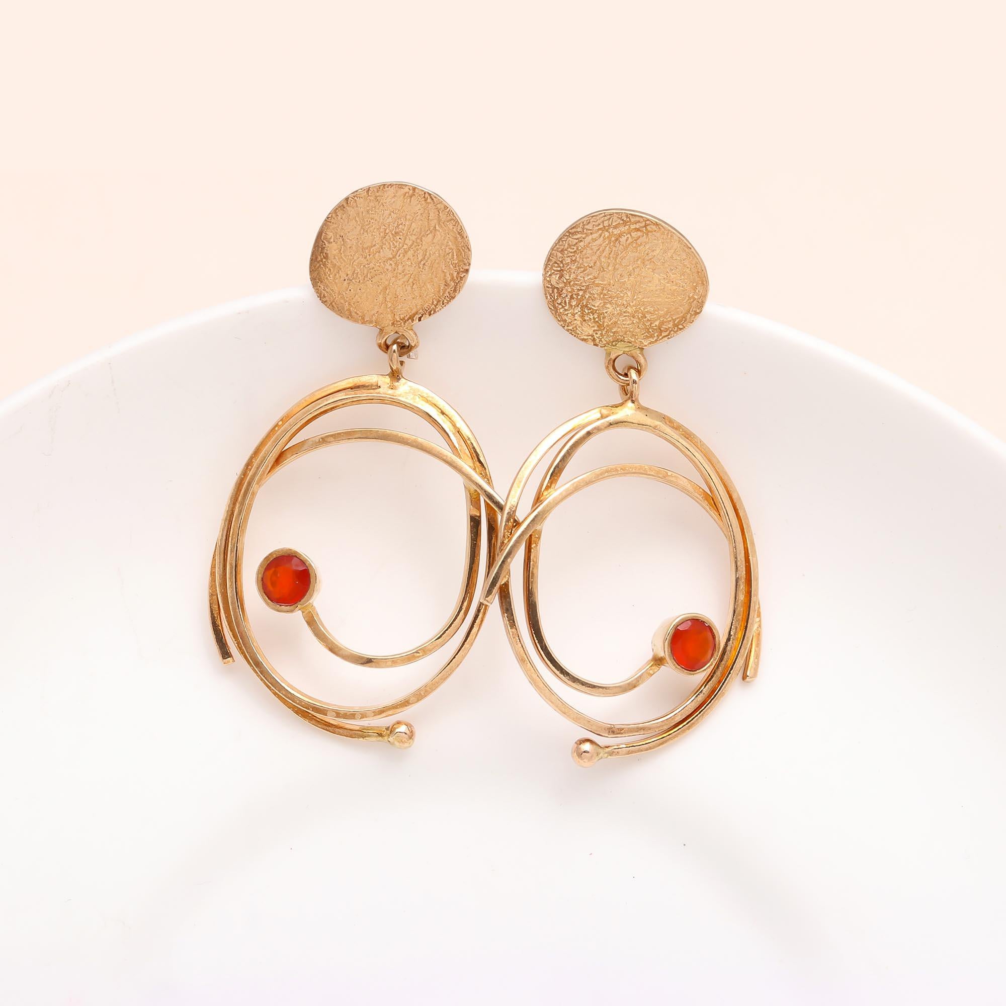 925 Sterling Silver Red Carnelian Modern Swirl Studs Earrings