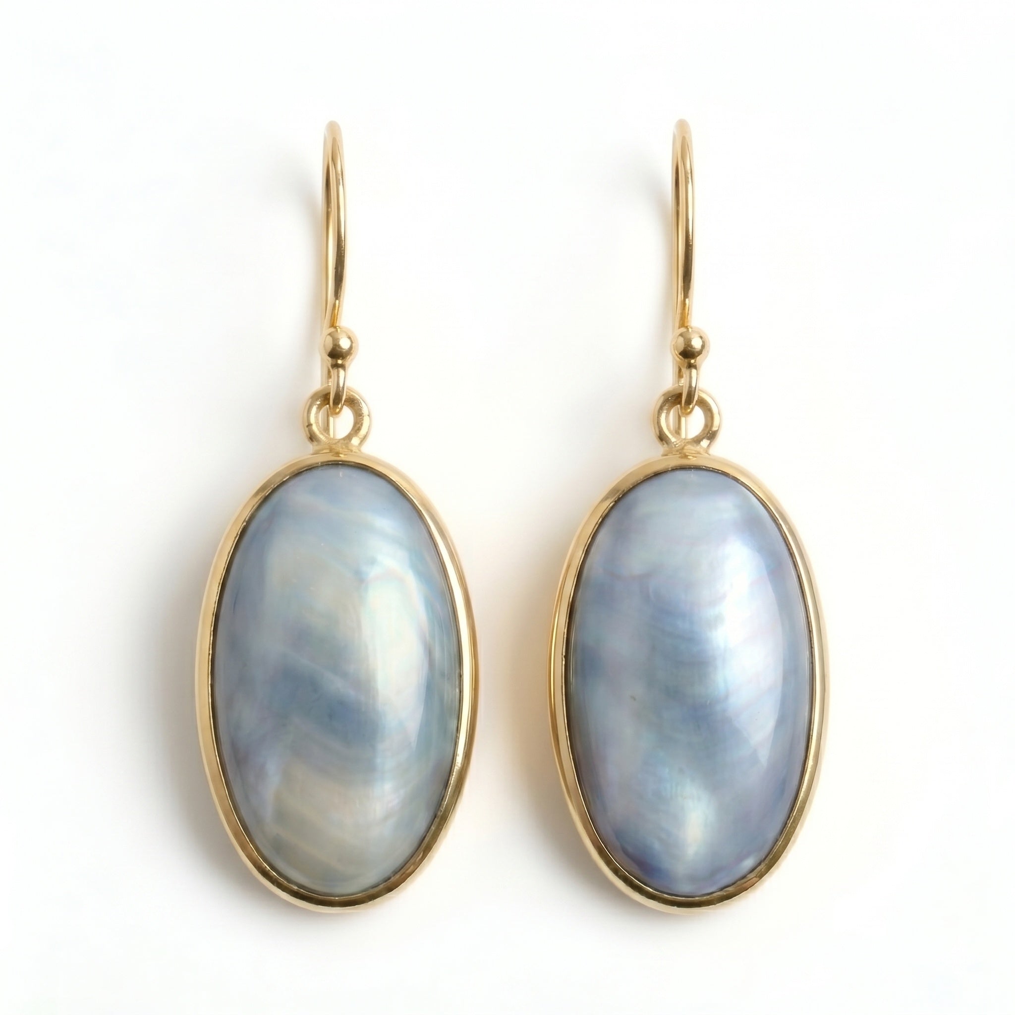 The Lunar Oval: Blue Mother of Pearl Earrings