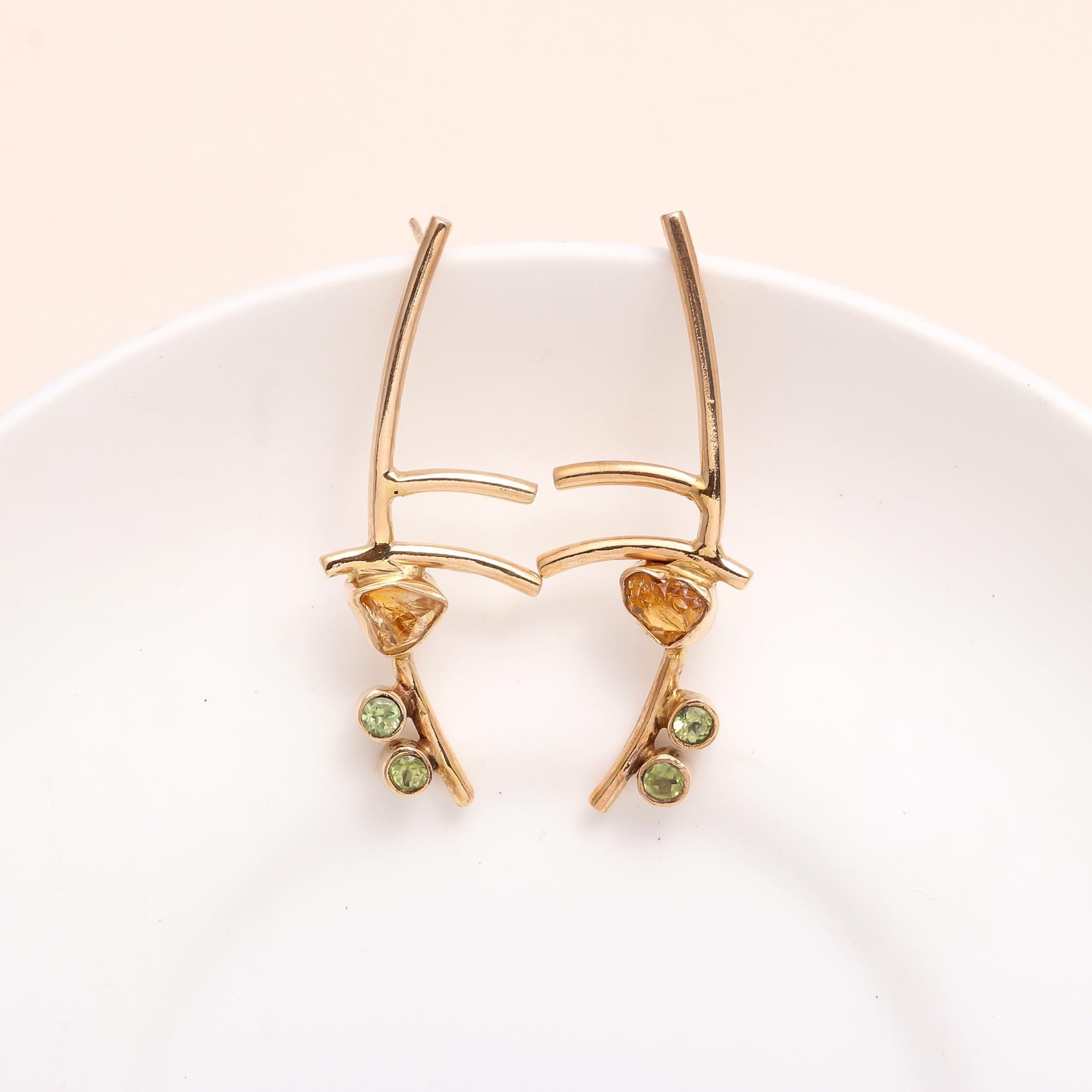 925 Sterling Silver Citrine and Peridot Abstract Earrings