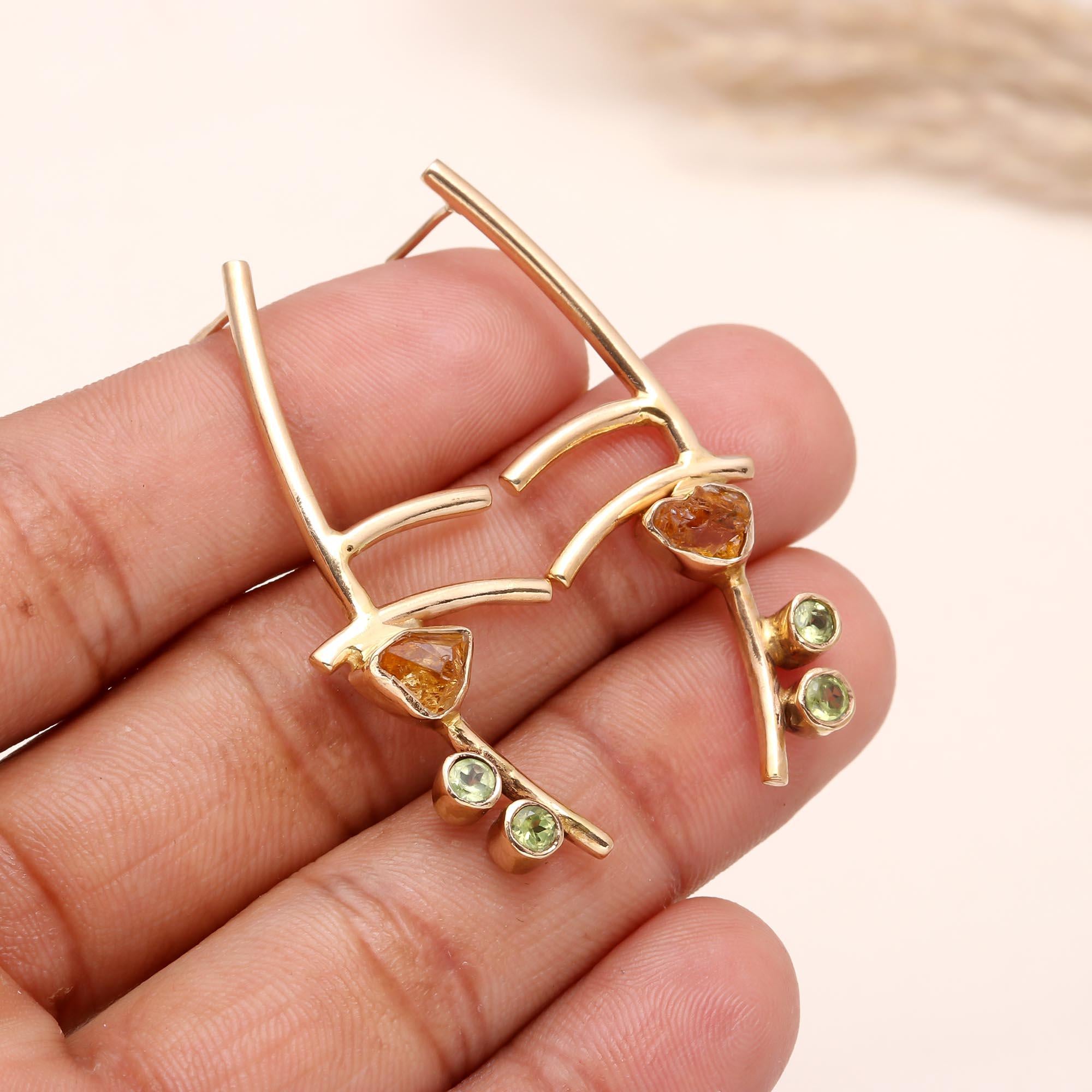 925 Sterling Silver Citrine and Peridot Abstract Earrings