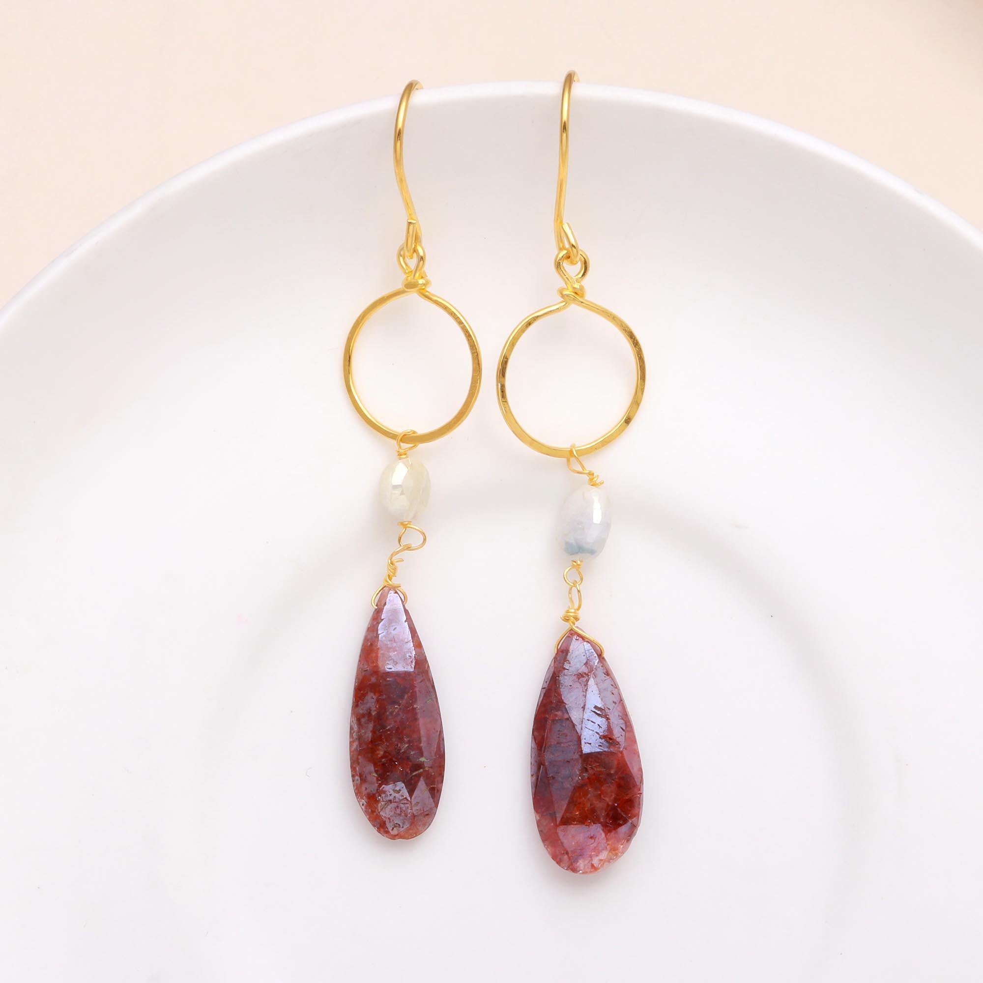 The Earthy Halo: Strawberry Quartz Hoop Earrings