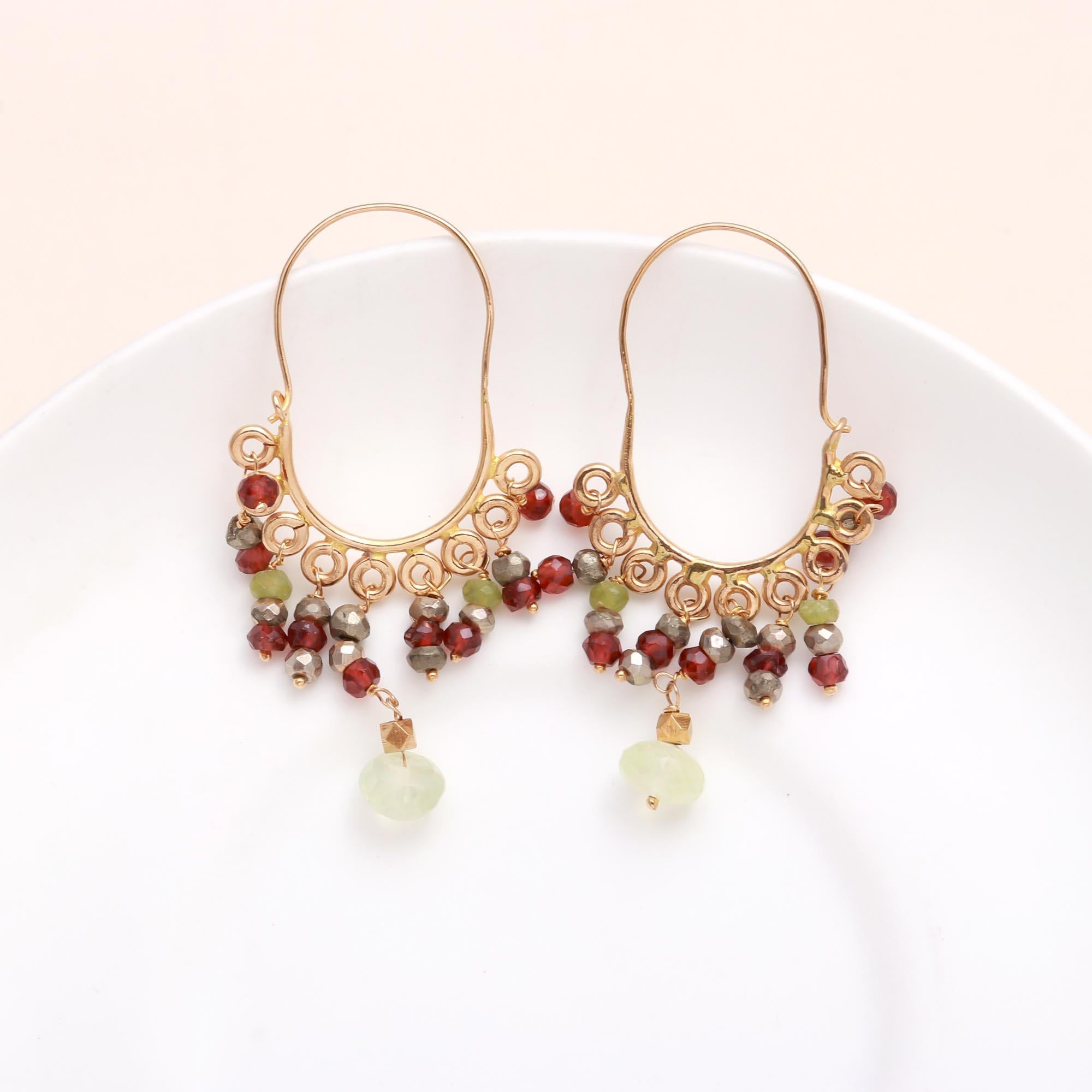 925 Sterling Silver Beaded Red and Green Hoop Earrings