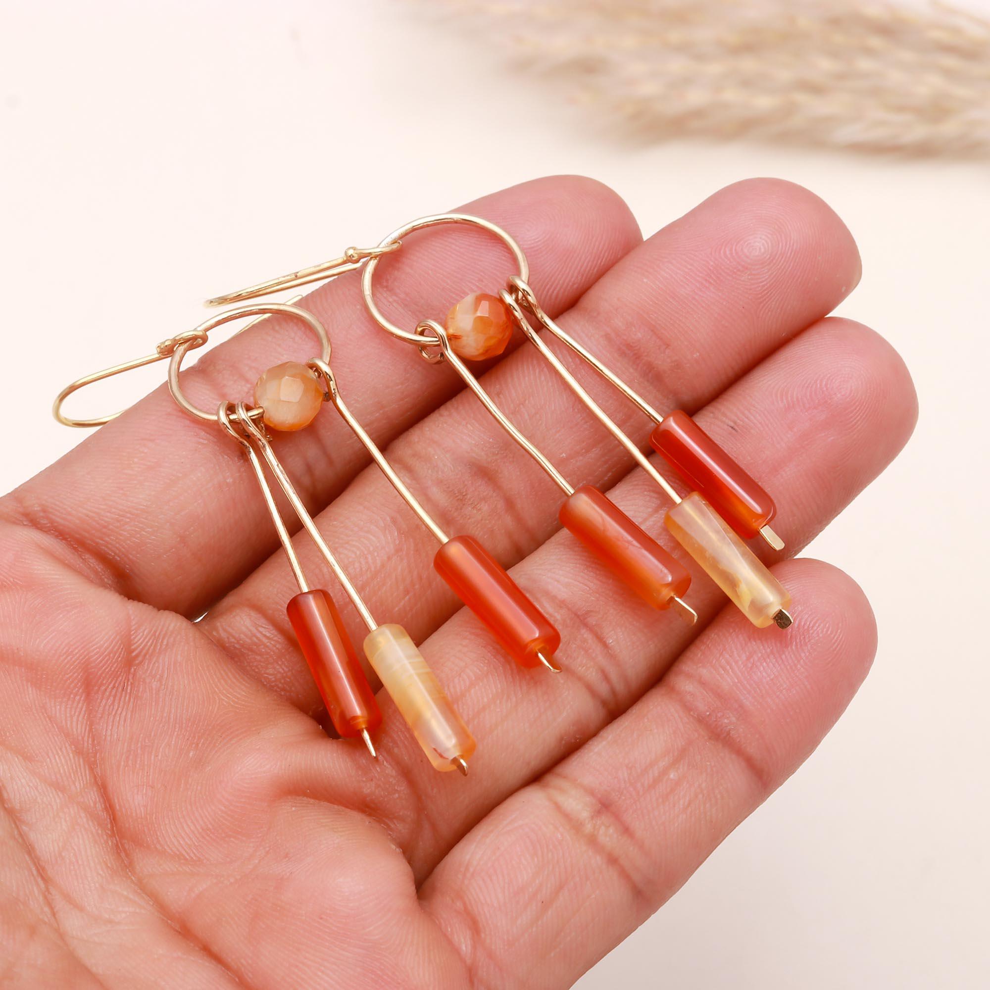 925 Sterling Silver Carnelian Drop Stick Dangle Earrings