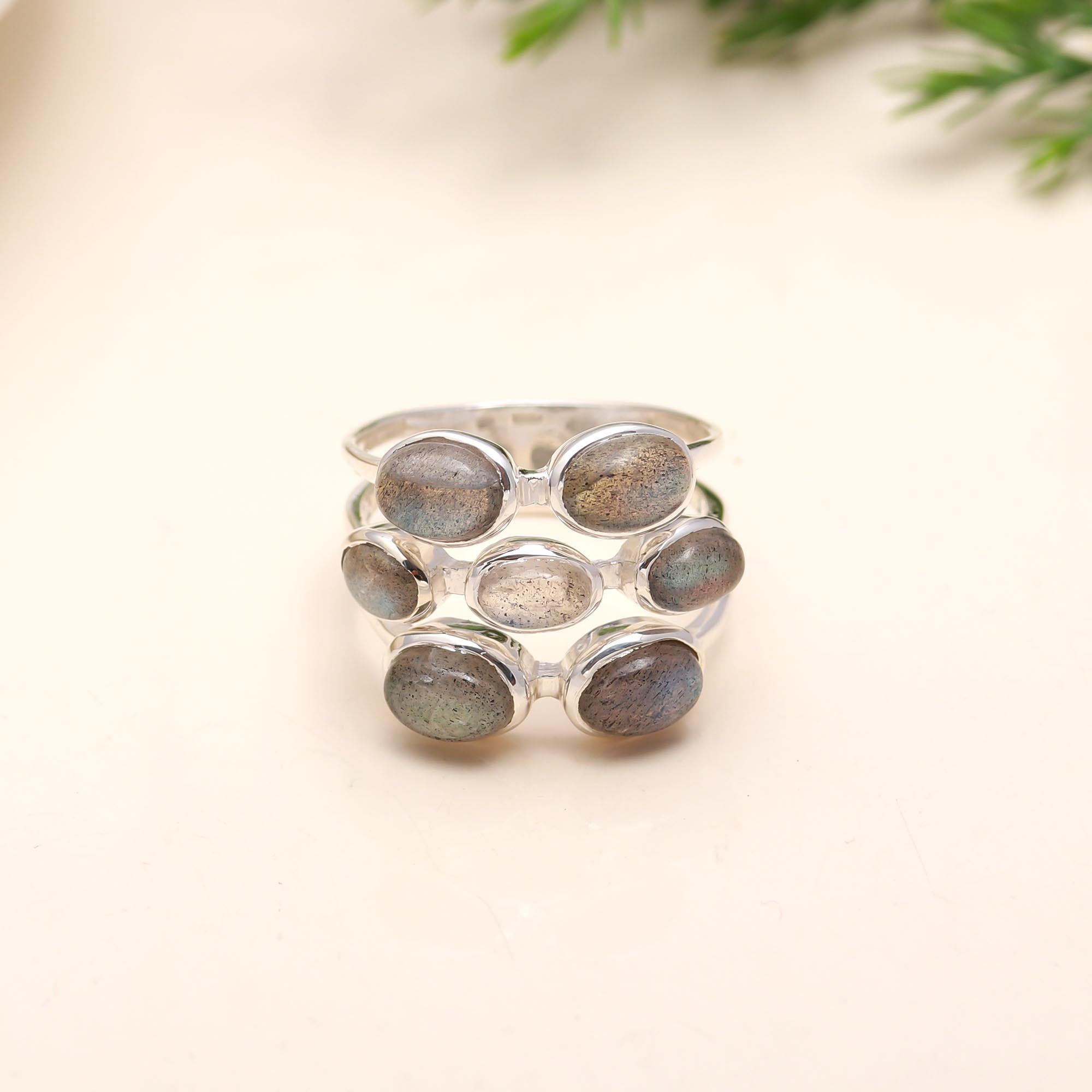 925 Silver Labradorite Cluster Ring