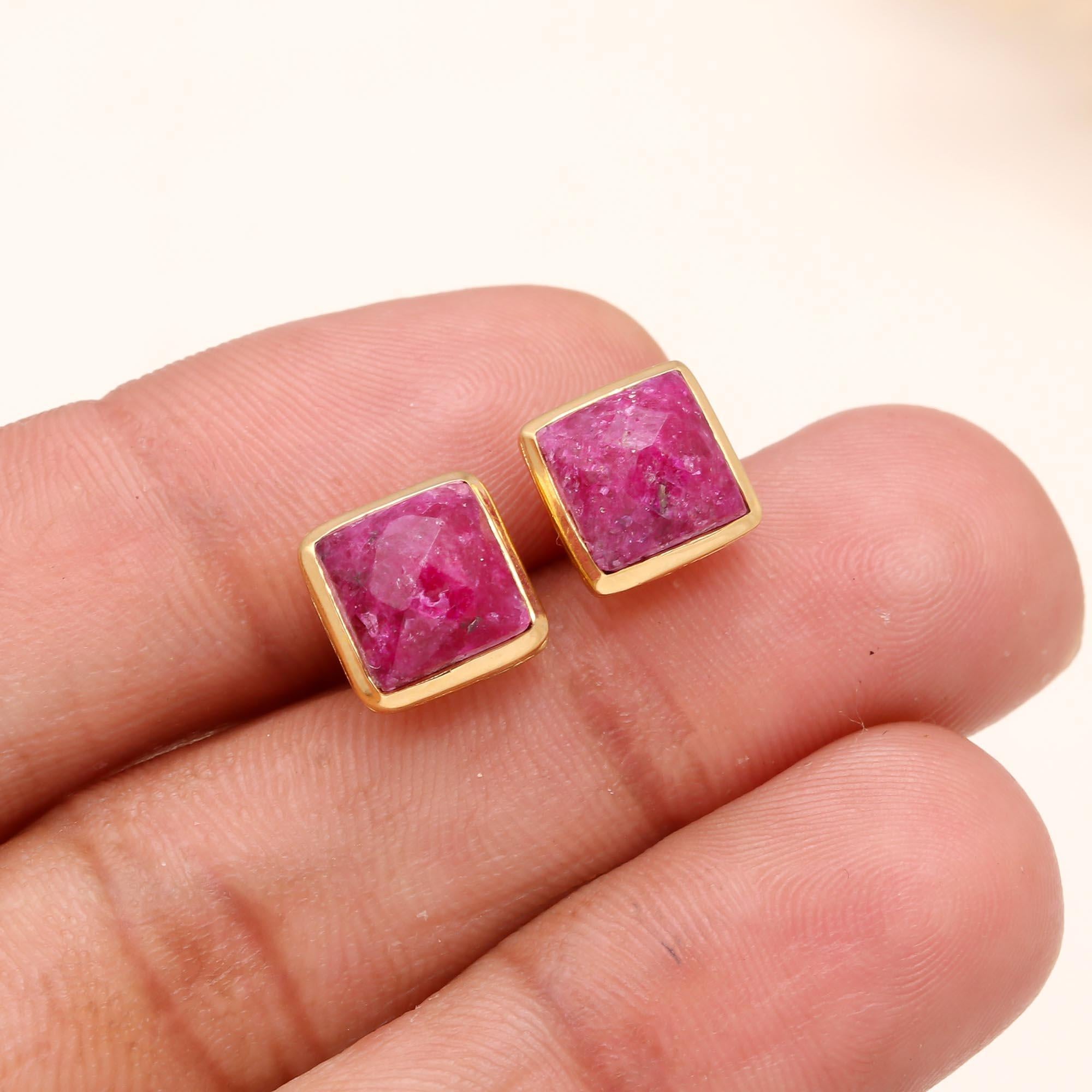 925 Sterling Silver Ruby Square Stud Earrings